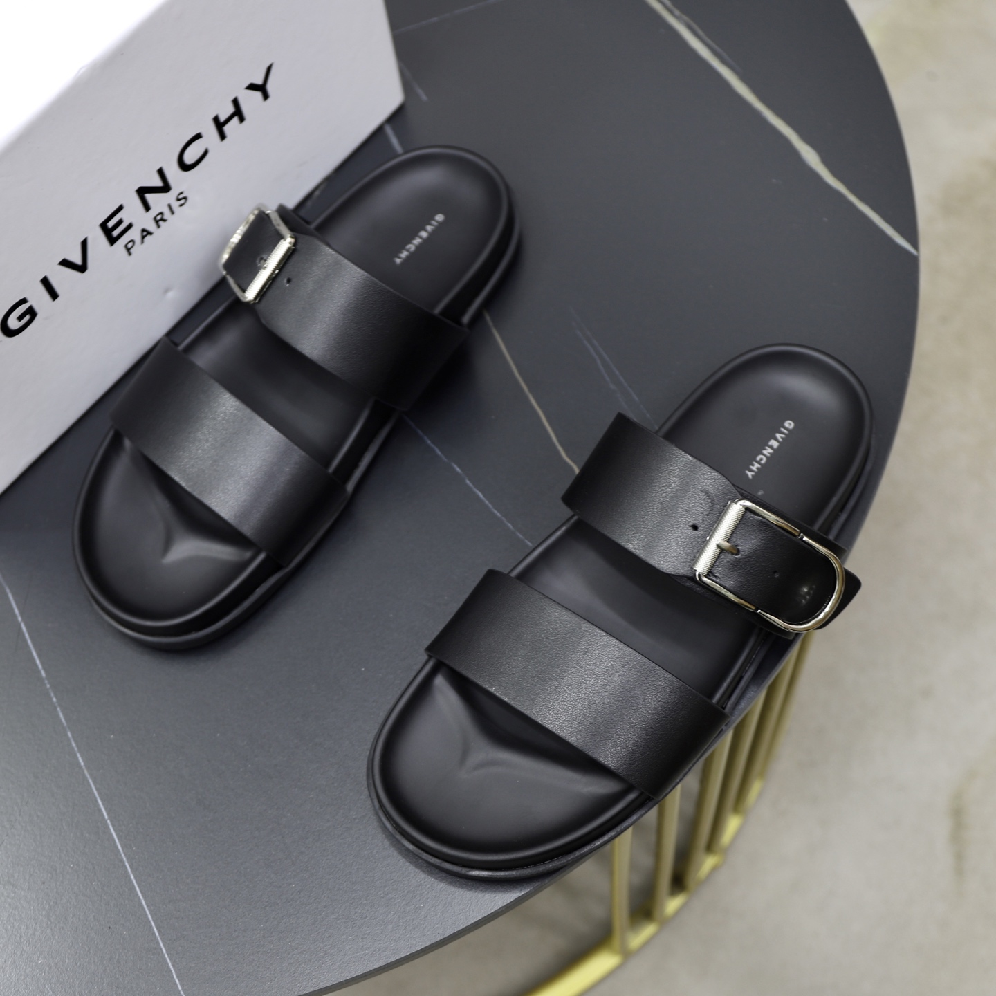 Givenchy Men's Black Leather Buckle Slide Sandals - Comfortable & Stylish 3 i1743524028572 6961 0 1
