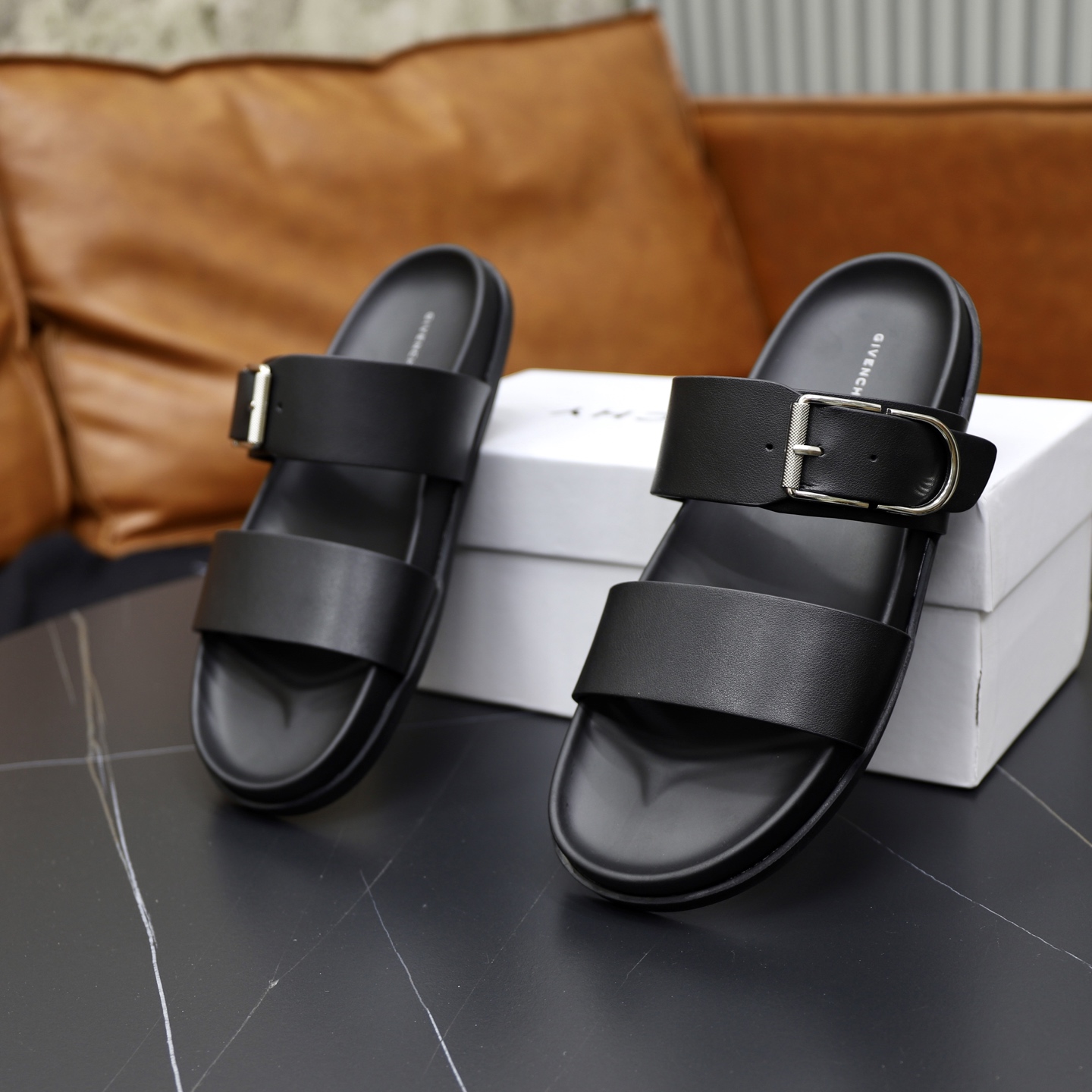 Givenchy Men's Black Leather Buckle Slide Sandals - Comfortable & Stylish 7 i1743524028575 3810 0 5