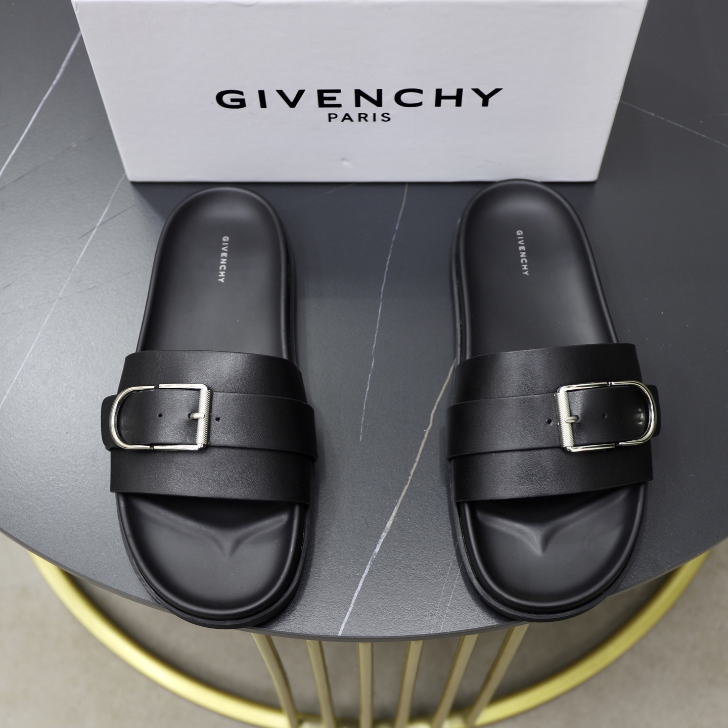 Givenchy Men's Black Leather Buckle Detail Slides Sandals Size EU 38-44 2 i1743524041127 9982 0 0