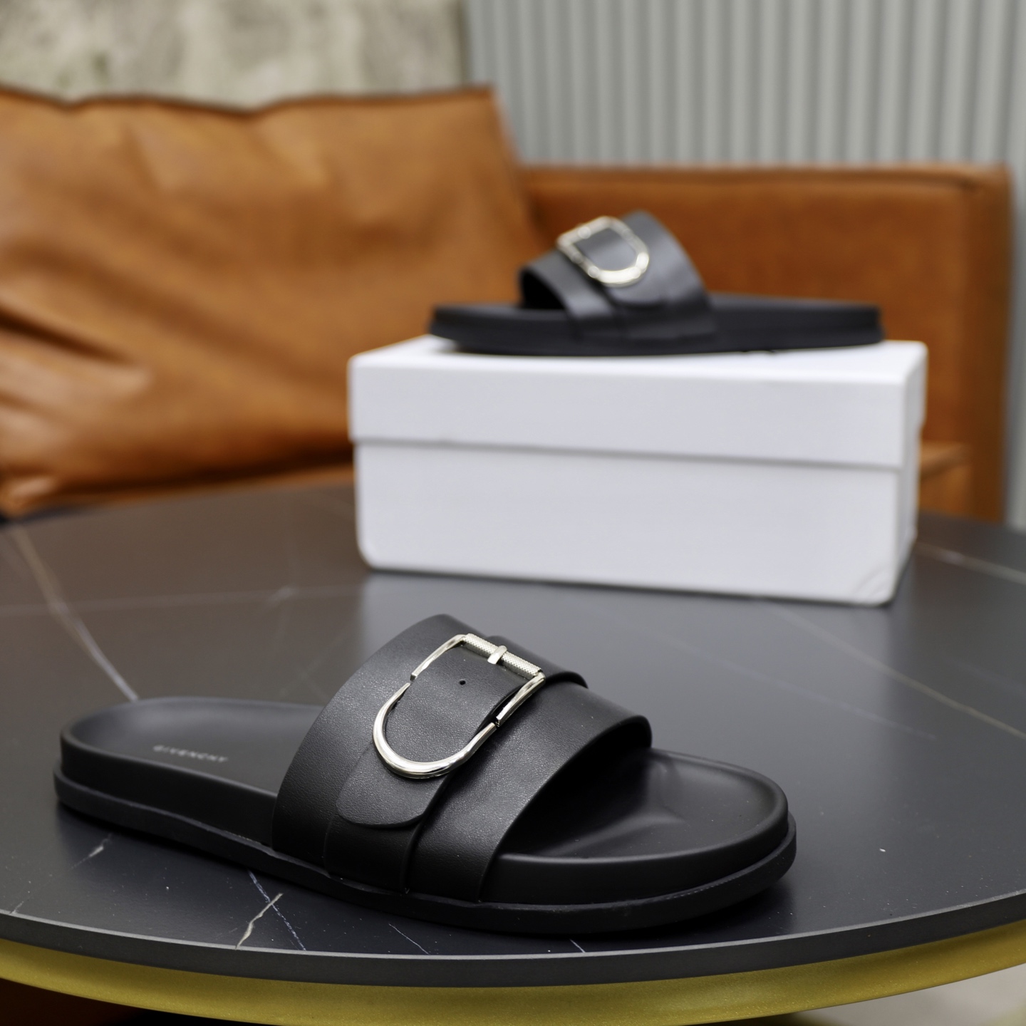 Givenchy Men's Black Leather Buckle Detail Slides Sandals Size EU 38-44 9 i1743524042180 2674 0 7