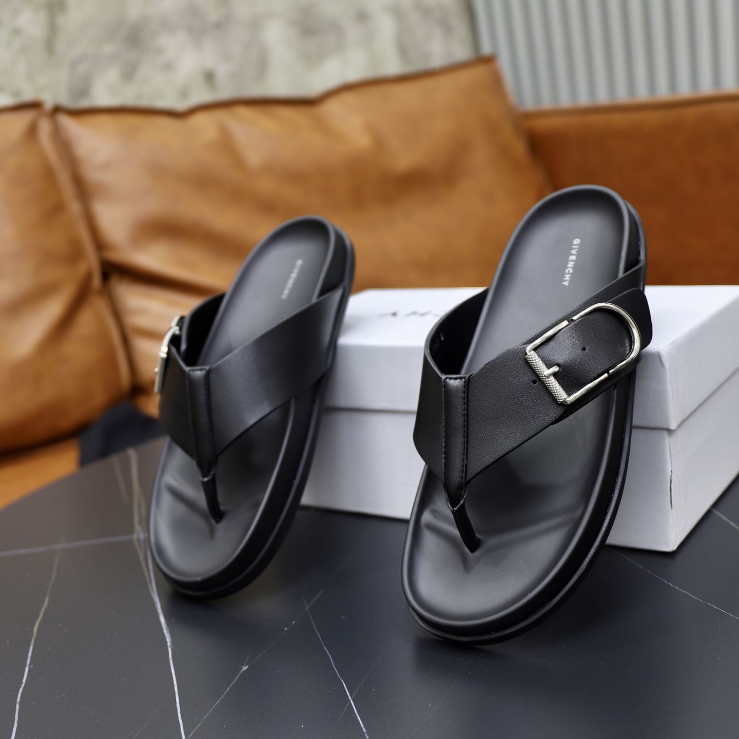 Givenchy Men's Black Leather Thong Sandals with Buckle - Luxurious Comfort 7 i1743524054743 2190 0 5