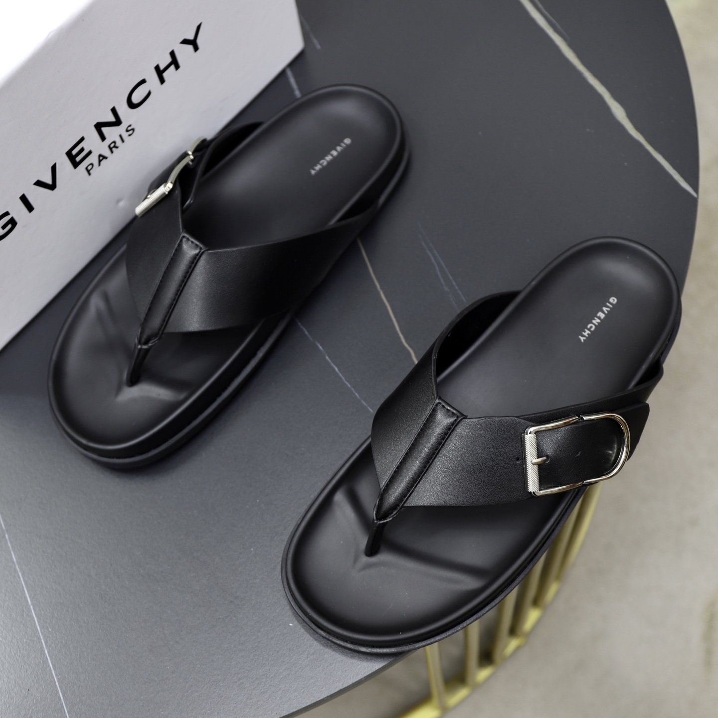 Givenchy Men's Black Leather Thong Sandals with Buckle - Luxurious Comfort 3 i1743524055676 294 0 1