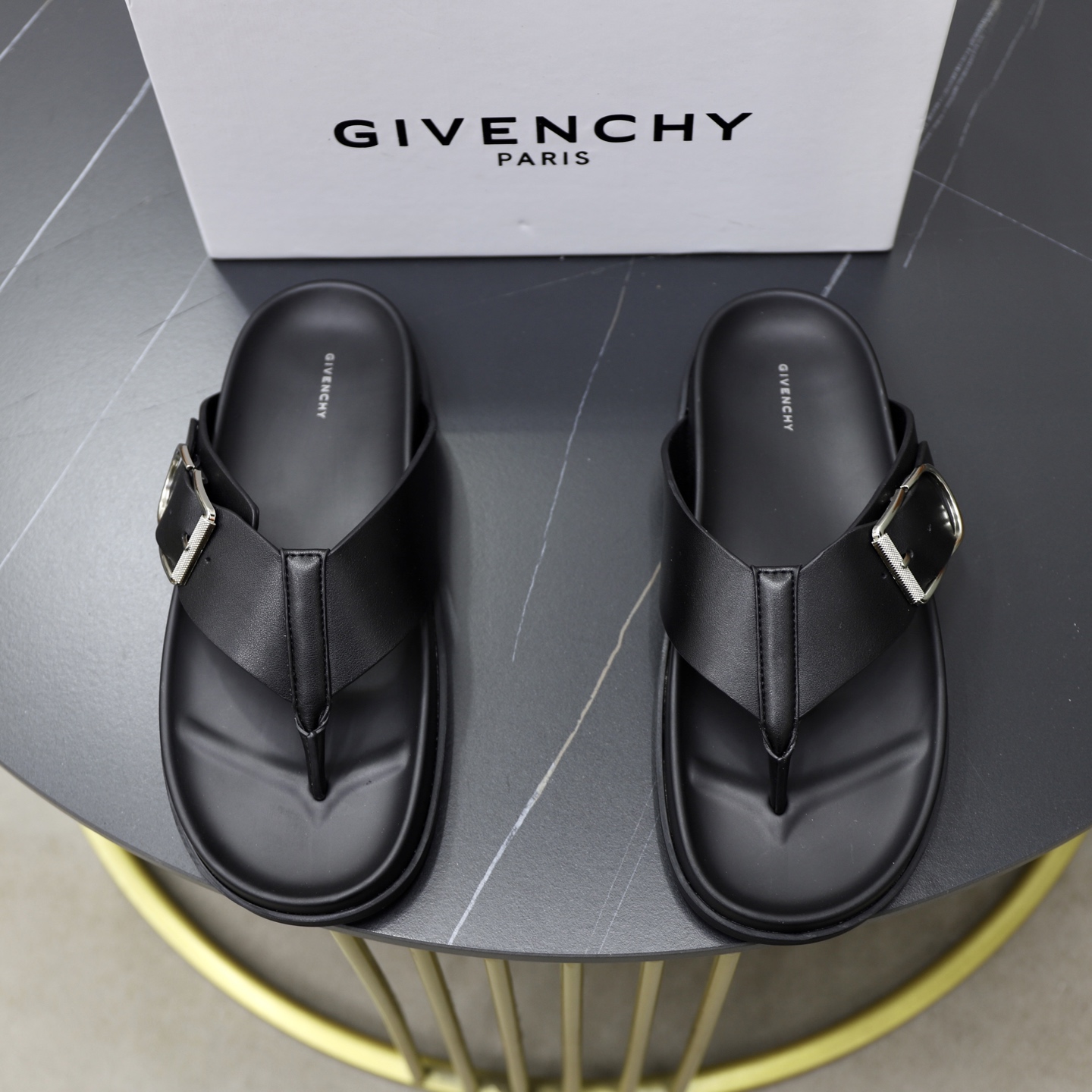 Givenchy Men's Black Leather Thong Sandals with Buckle - Luxurious Comfort 1 Givenchy Men's Black Leather Thong Sandals with Buckle - Luxurious Comfort