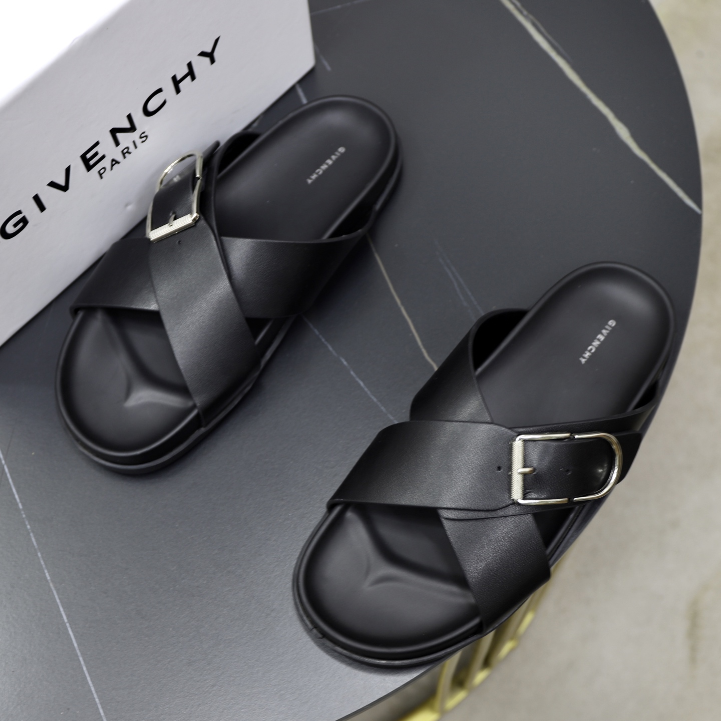 Givenchy Men's Black Leather Cross Strap Sandals | Comfortable & Stylish 3 i1743524068663 2206 0 1