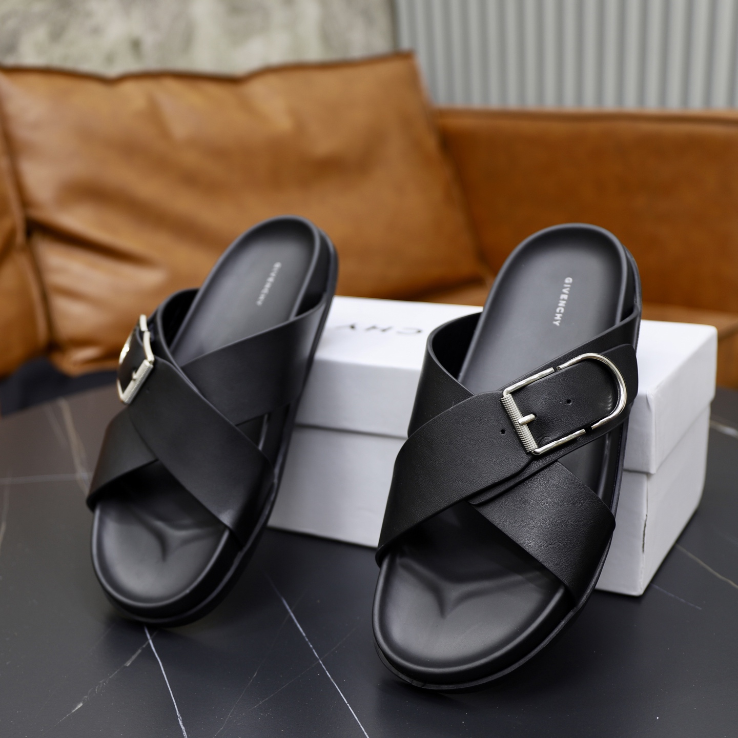 Givenchy Men's Black Leather Cross Strap Sandals | Comfortable & Stylish 7 i1743524068721 227 0 5