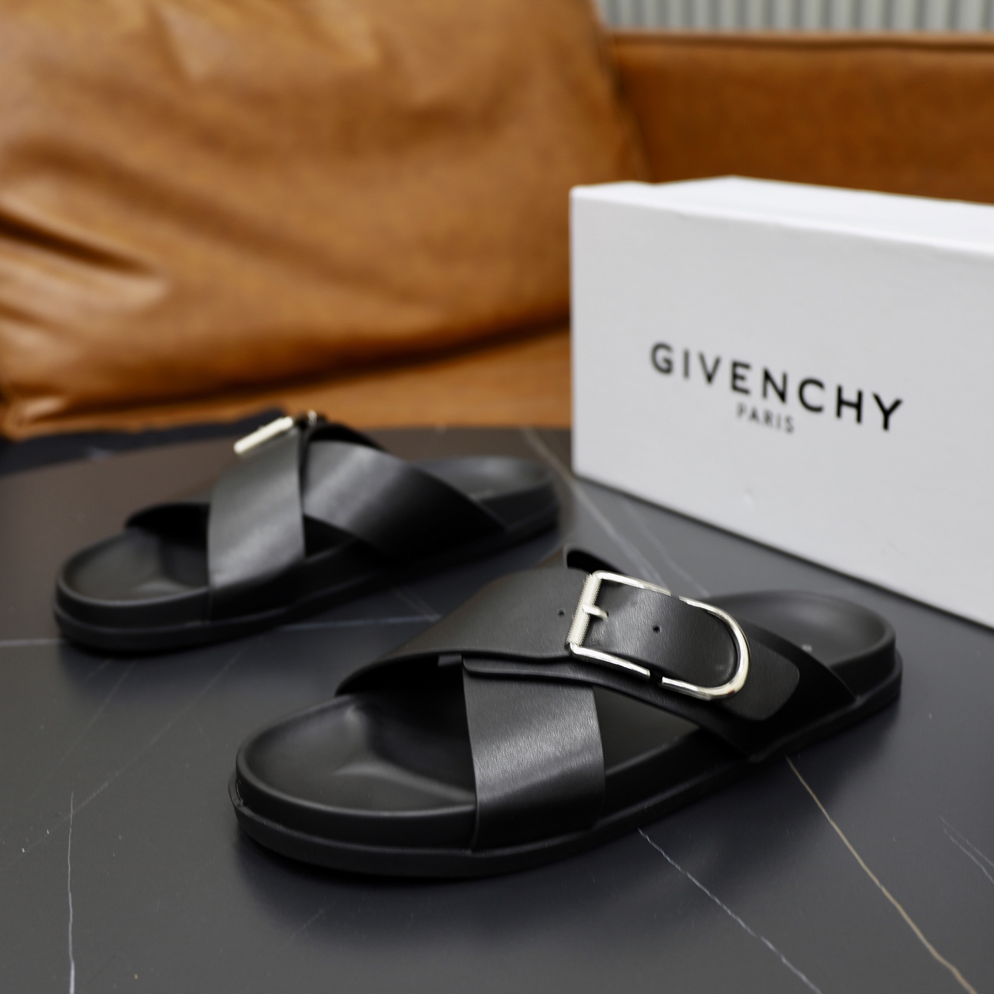 Givenchy Men's Black Leather Cross Strap Sandals | Comfortable & Stylish 10 i1743524069653 6564 0 8