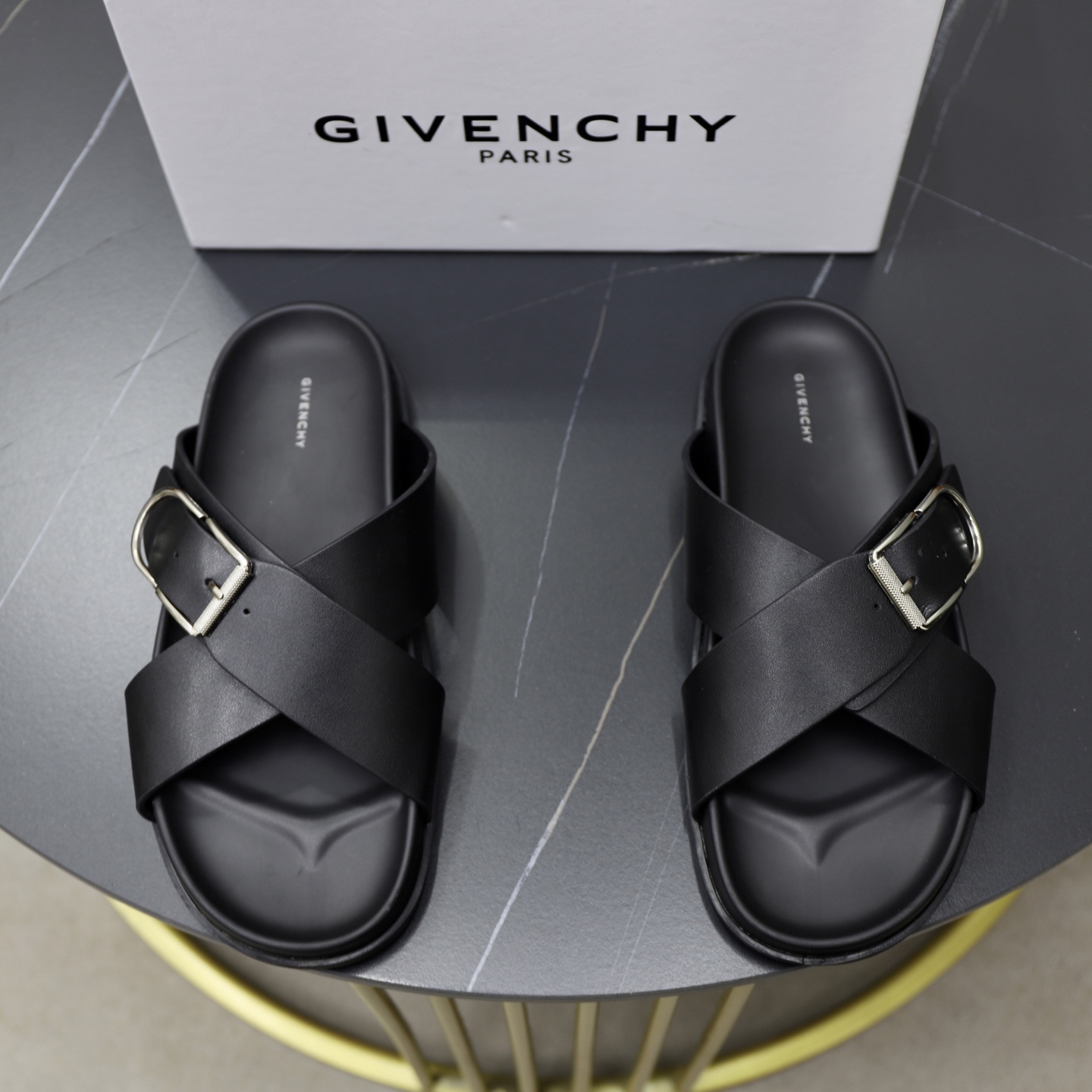 Givenchy Men's Black Leather Cross Strap Sandals | Comfortable & Stylish 2 i1743524069699 5781 0 0