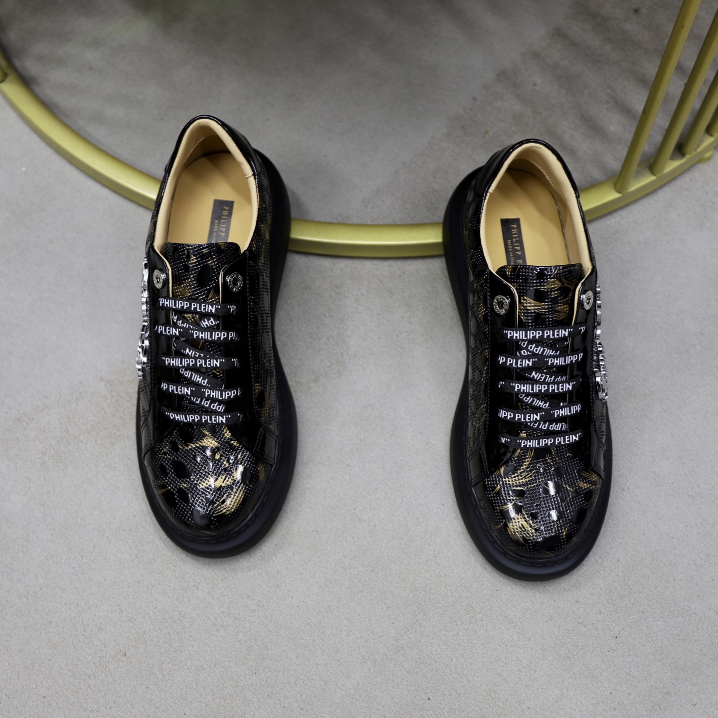 Philipp Plein Men's Black Leather Sneakers with Gold Pattern, Size 38-44 4 i1743609903114 2014 0 2