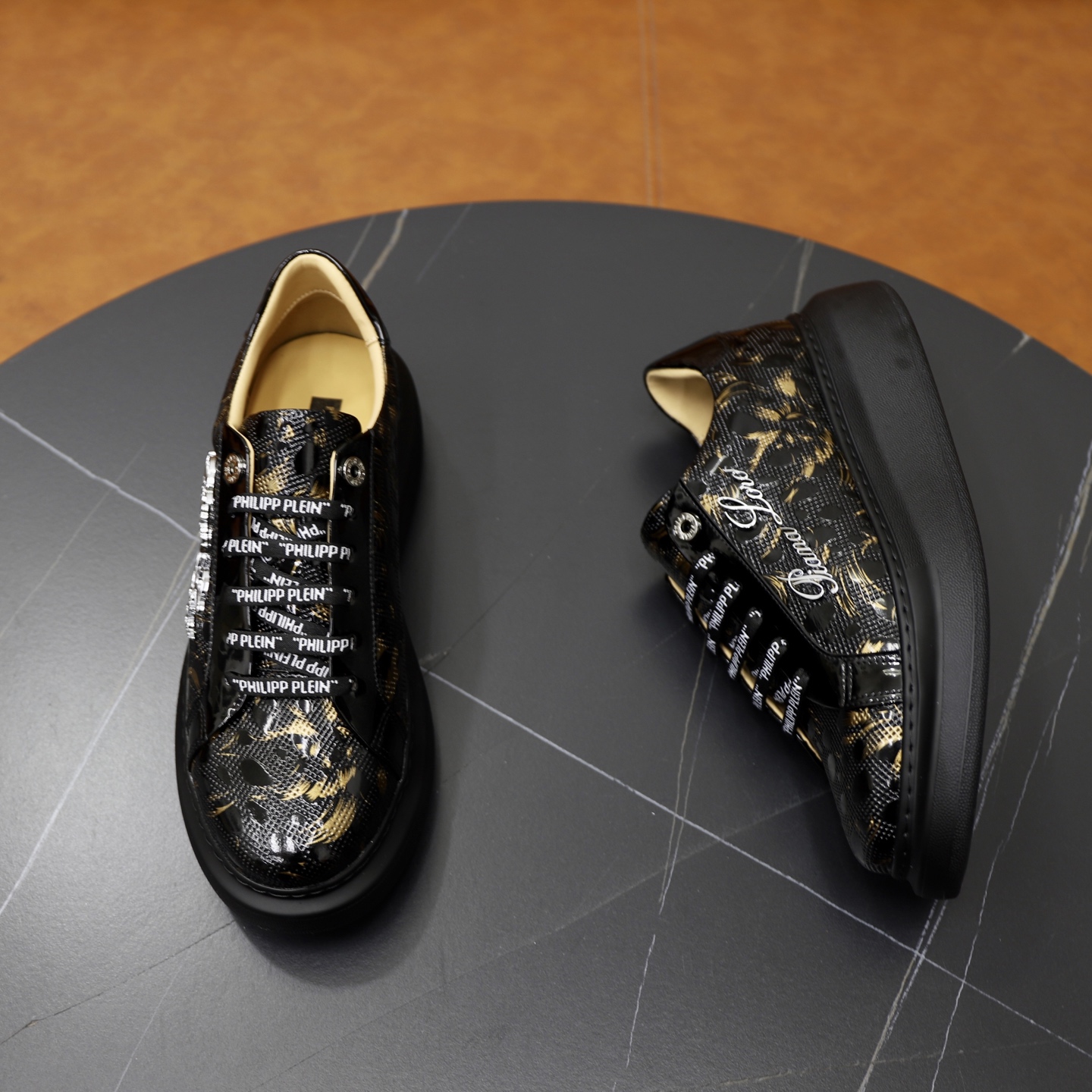 Philipp Plein Men's Black Leather Sneakers with Gold Pattern, Size 38-44 8 i1743609903187 4085 0 6