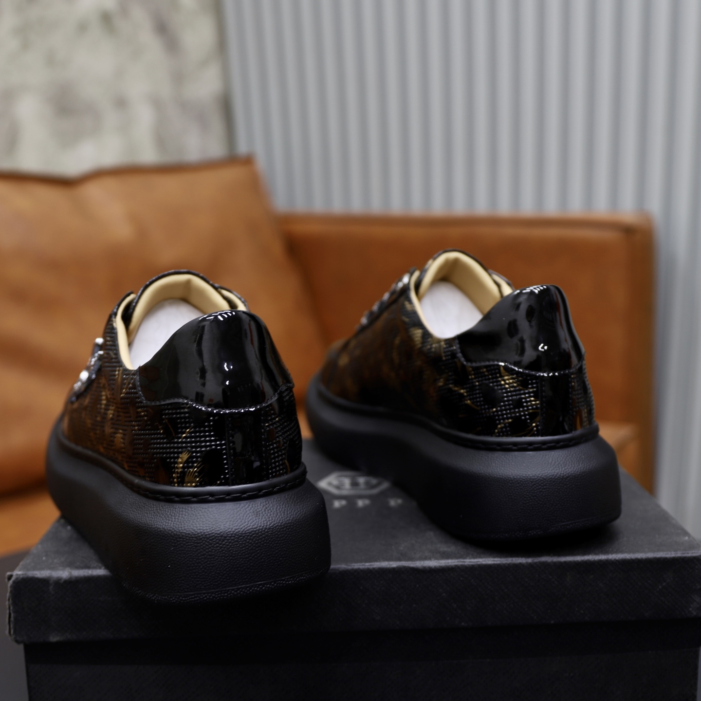 Philipp Plein Men's Black Leather Sneakers with Gold Pattern, Size 38-44 6 i1743609904315 6886 0 4