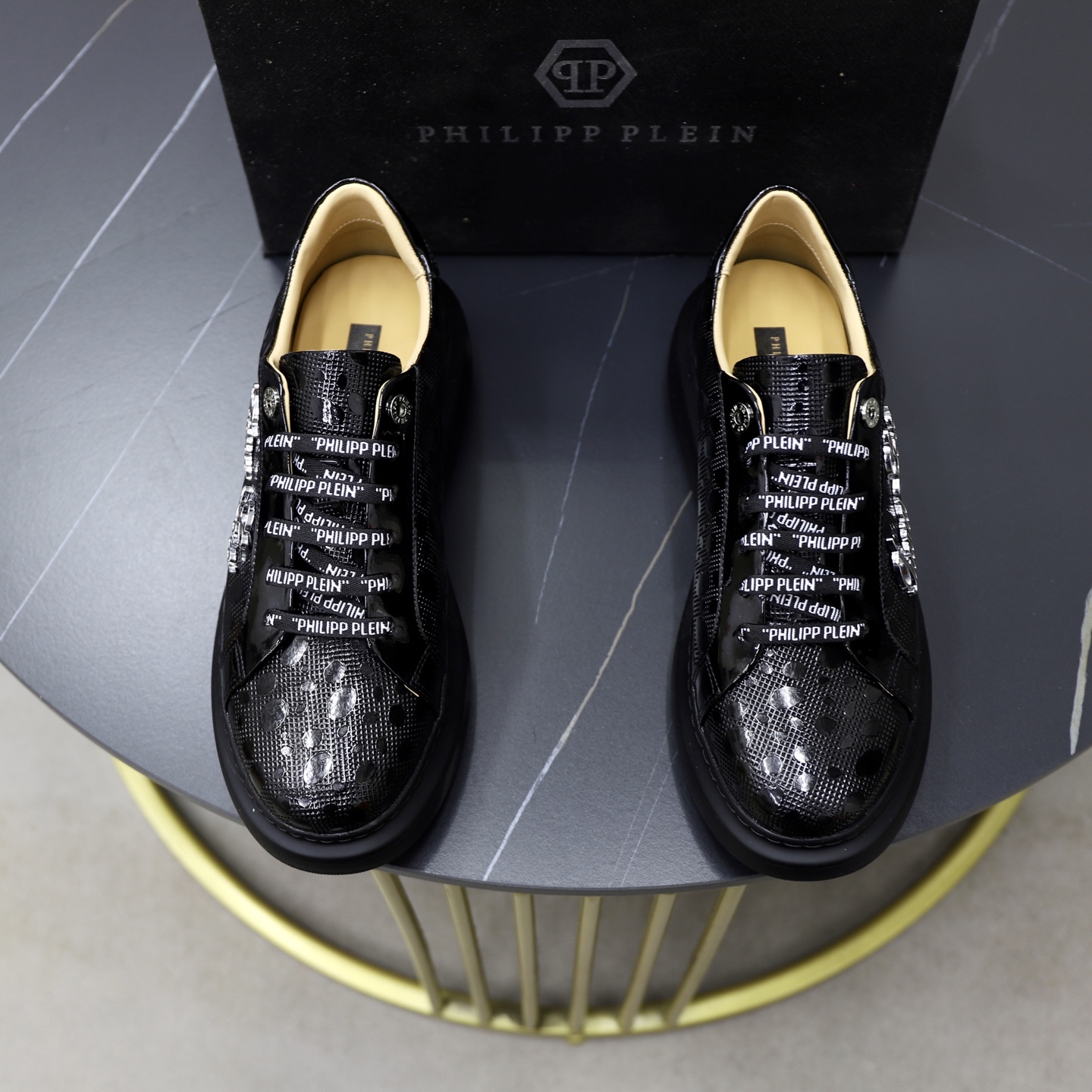 Philipp Plein Men's Black Leather Sneakers with Logo Laces, Sizes 38-44 2 i1743609932726 7877 0 0