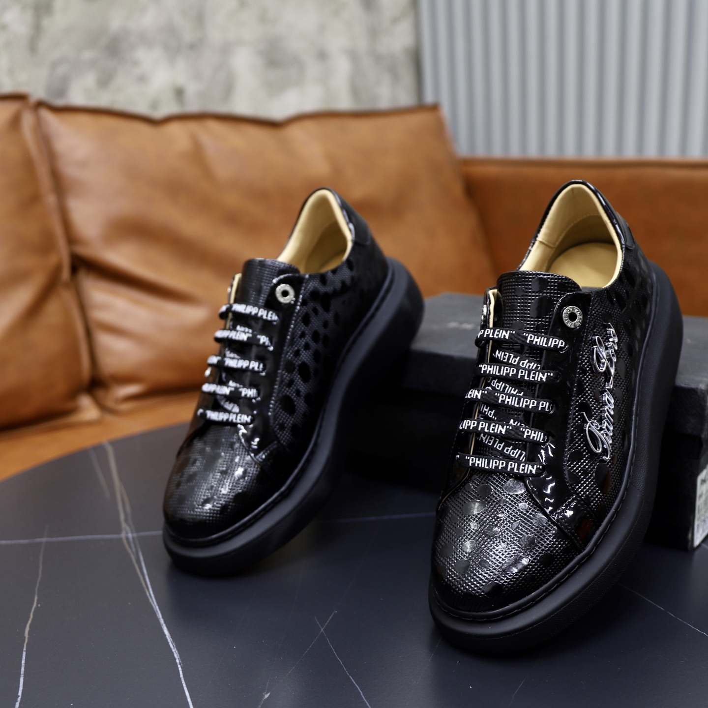 Philipp Plein Men's Black Leather Sneakers with Logo Laces, Sizes 38-44 7 i1743609932735 1236 0 5