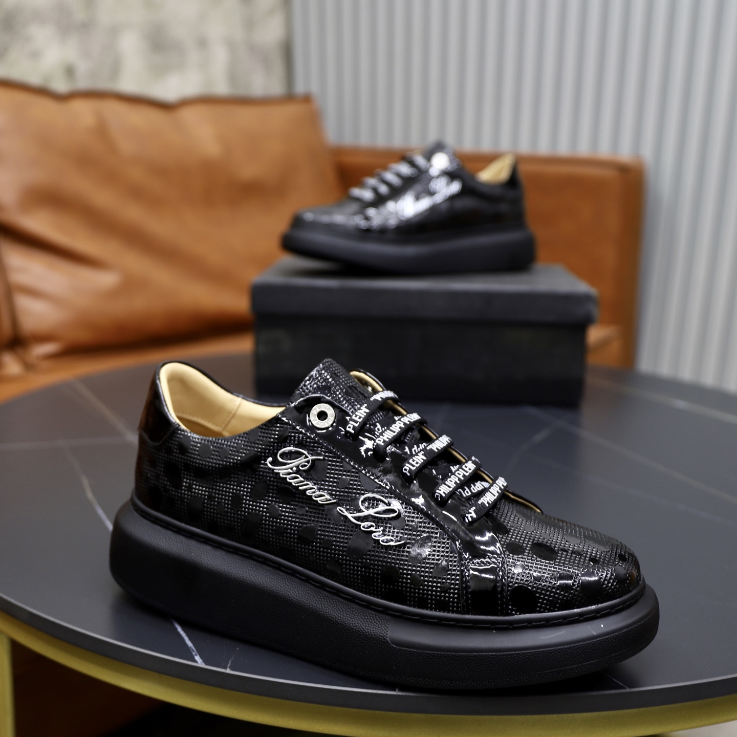 Philipp Plein Men's Black Leather Sneakers with Logo Laces, Sizes 38-44 9 i1743609932743 5425 0 7