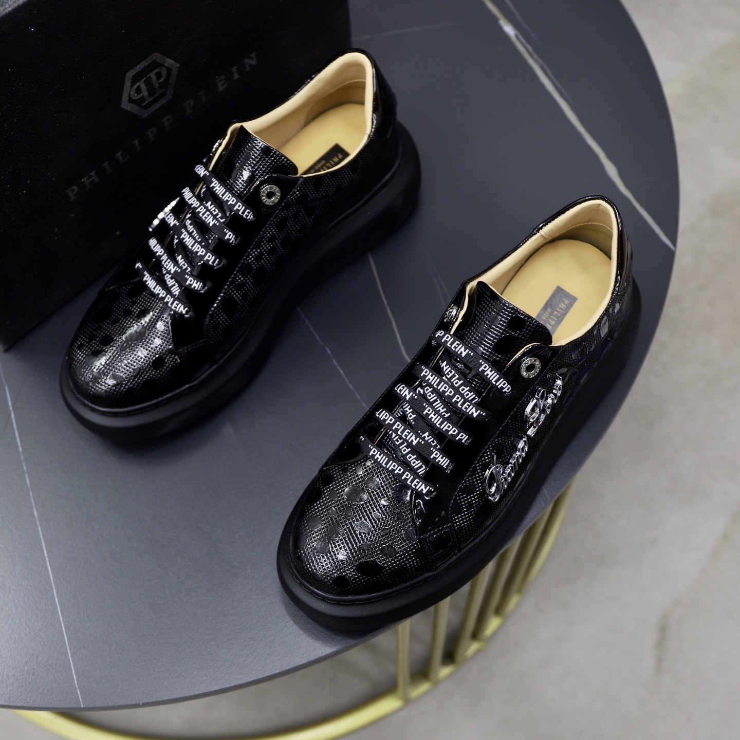 Philipp Plein Men's Black Leather Sneakers with Logo Laces, Sizes 38-44 3 i1743609934117 4943 0 1