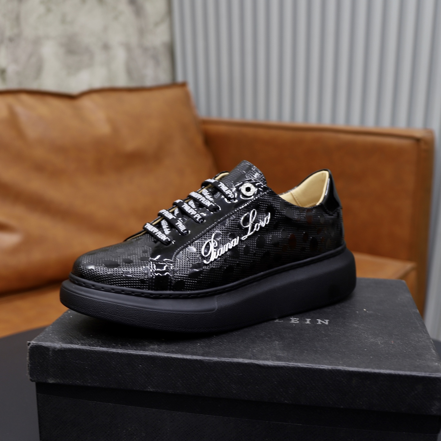 Philipp Plein Men's Black Leather Sneakers with Logo Laces, Sizes 38-44 5 i1743609934132 9413 0 3