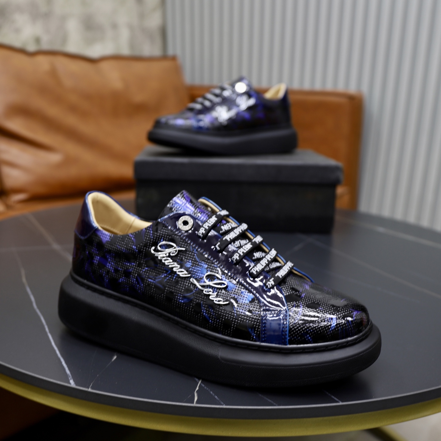 Philipp Plein Men's Handmade Leather Sneakers with Rhinestone Accents 9 i1743609947555 9397 0 7