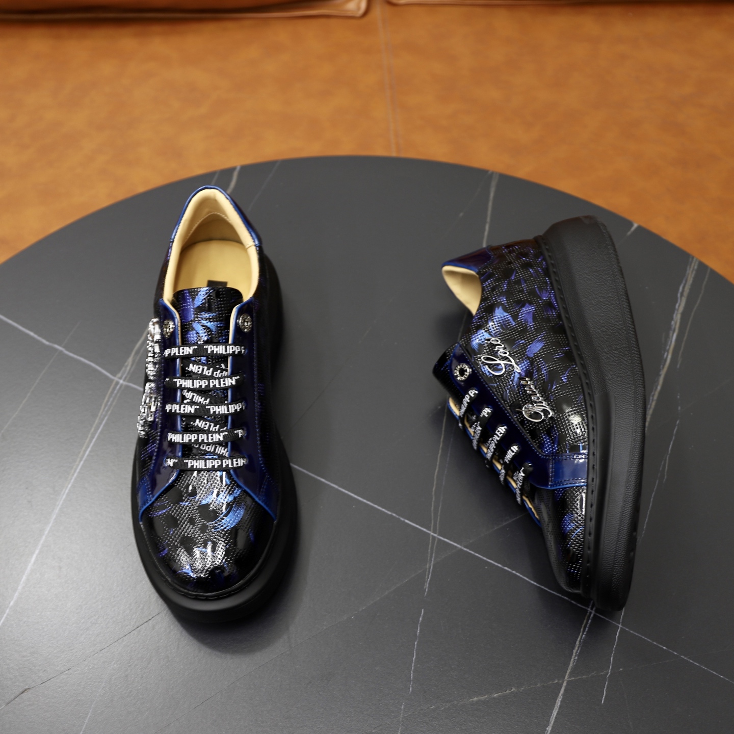 Philipp Plein Men's Handmade Leather Sneakers with Rhinestone Accents 8 i1743609947623 6626 0 6