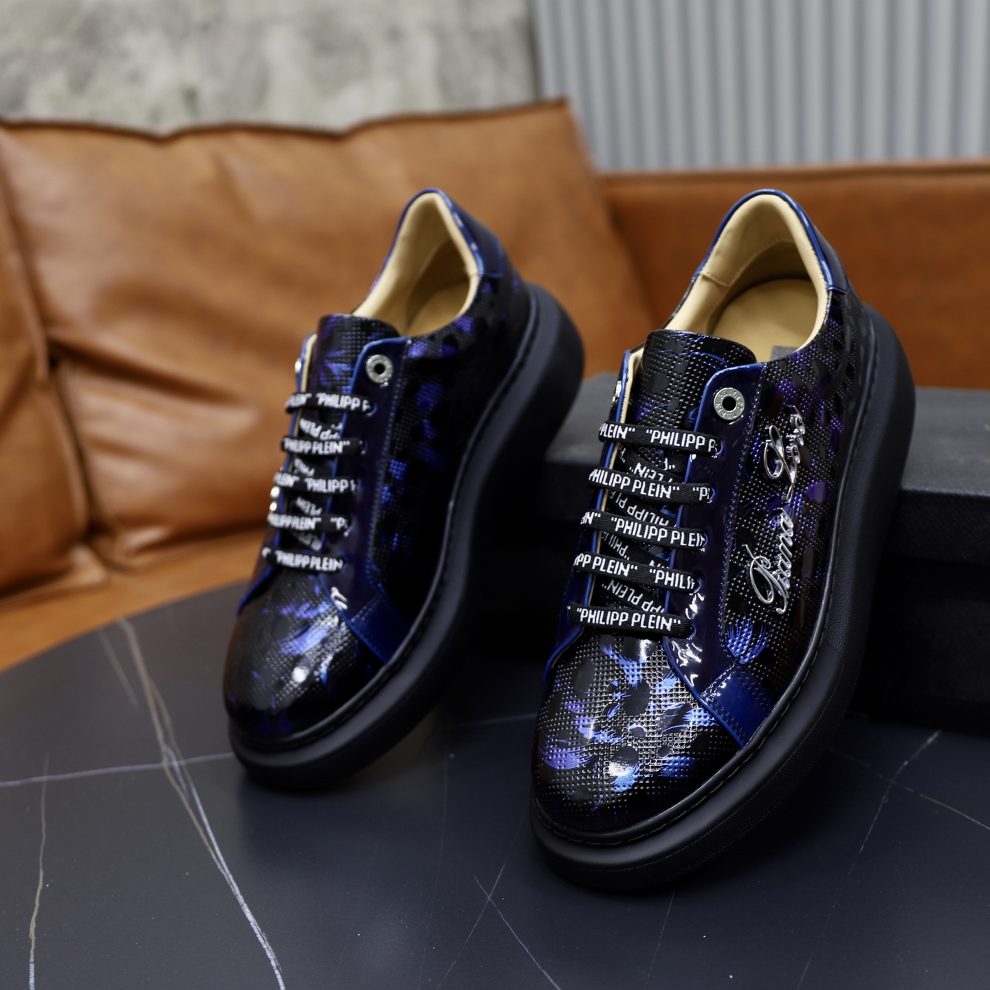 Philipp Plein Men's Handmade Leather Sneakers with Rhinestone Accents 7 i1743609948871 9999 0 5