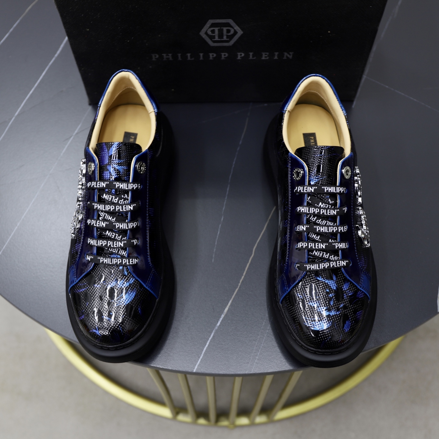 Philipp Plein Men's Handmade Leather Sneakers with Rhinestone Accents 1 Philipp Plein Men's Handmade Leather Sneakers with Rhinestone Accents