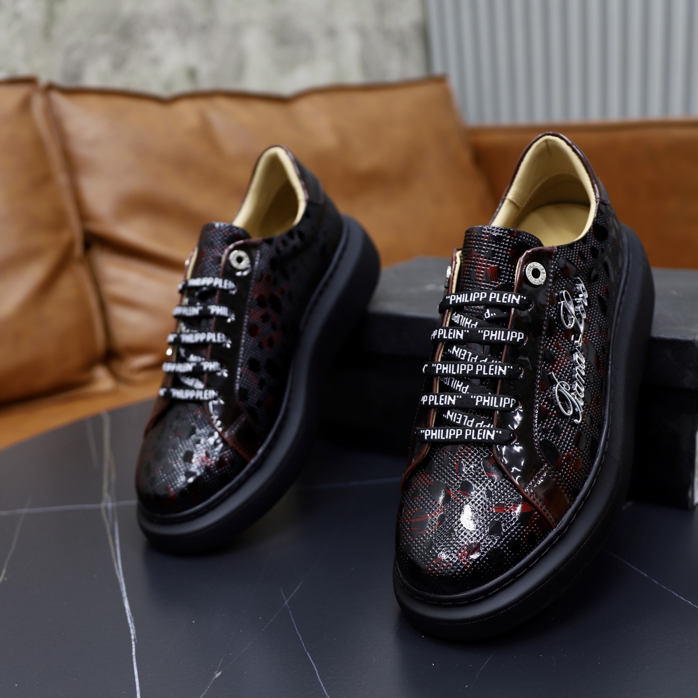Philipp Plein Men's Crocodile Embossed Leather Lace-Up Sneakers Black 7 i1743609961838 4844 0 5