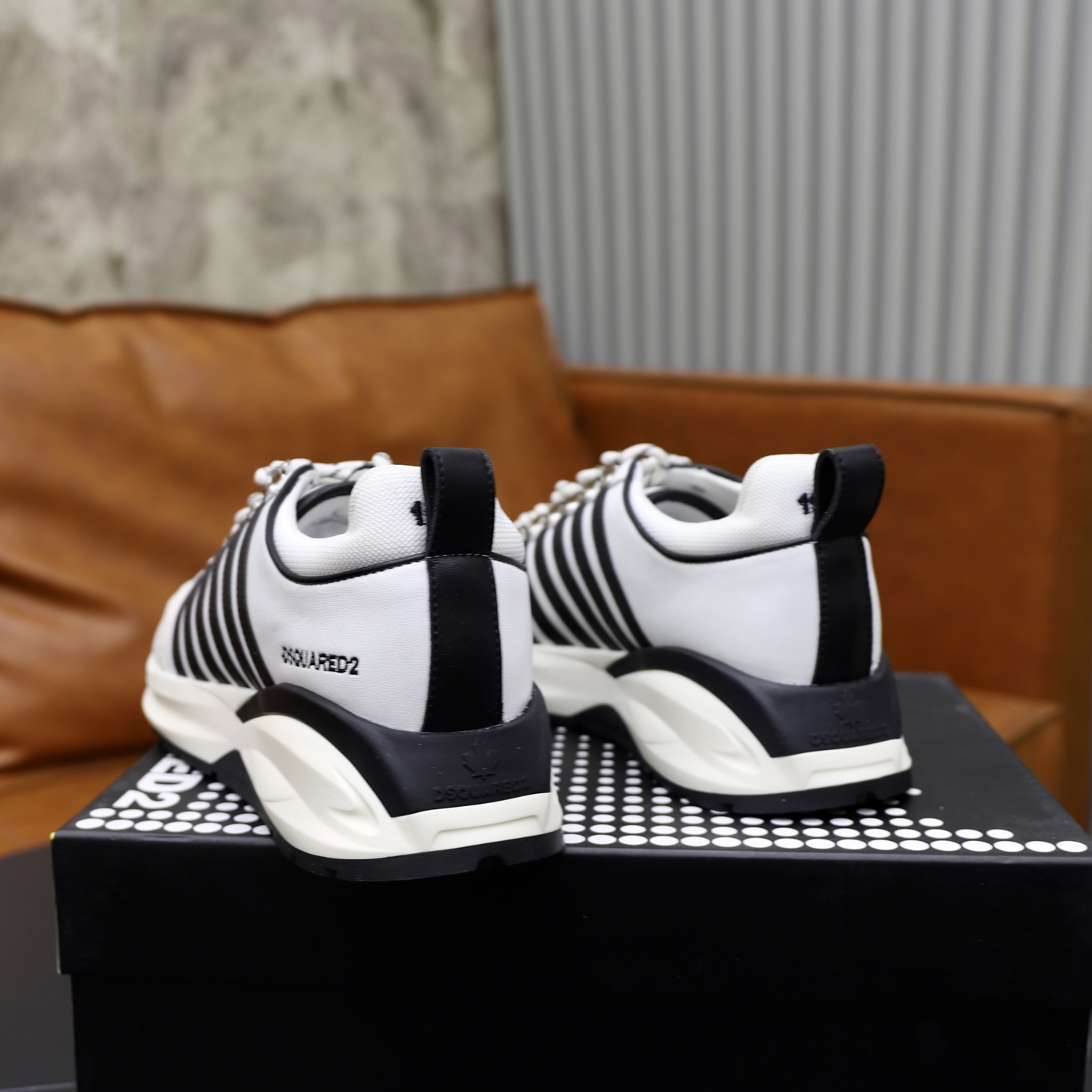 Dsquared2 Men's White Leather and Textile Sneakers with Striped Design 6 i1743955757682 5295 0 4
