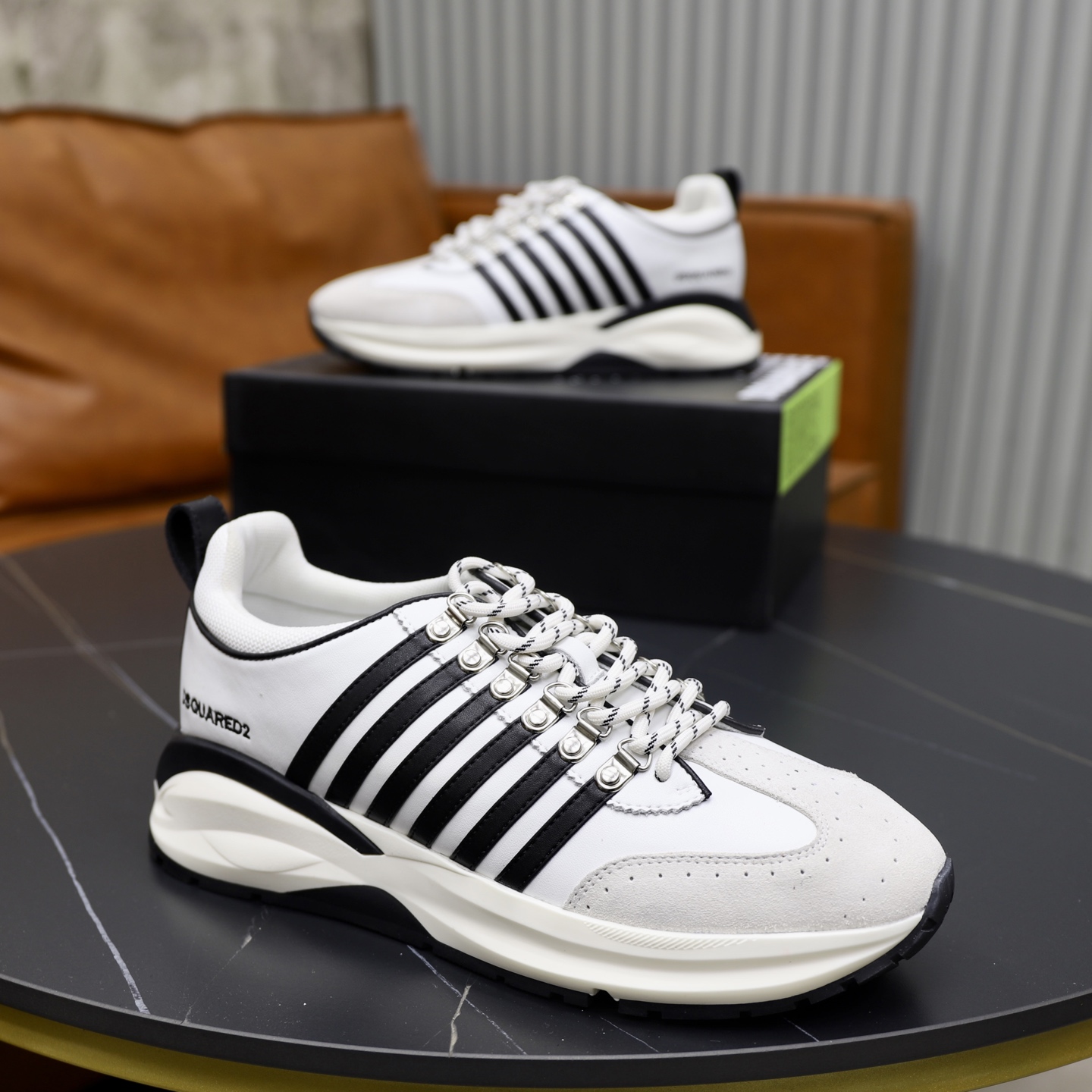Dsquared2 Men's White Leather and Textile Sneakers with Striped Design 9 i1743955757792 1464 0 7