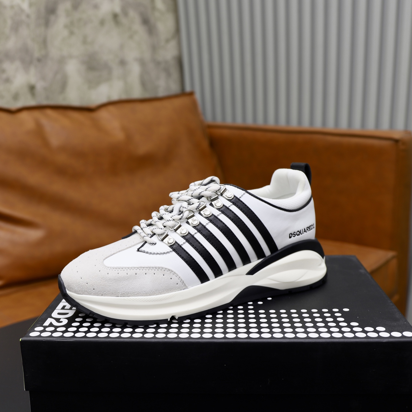Dsquared2 Men's White Leather and Textile Sneakers with Striped Design 5 i1743955759945 6981 0 3