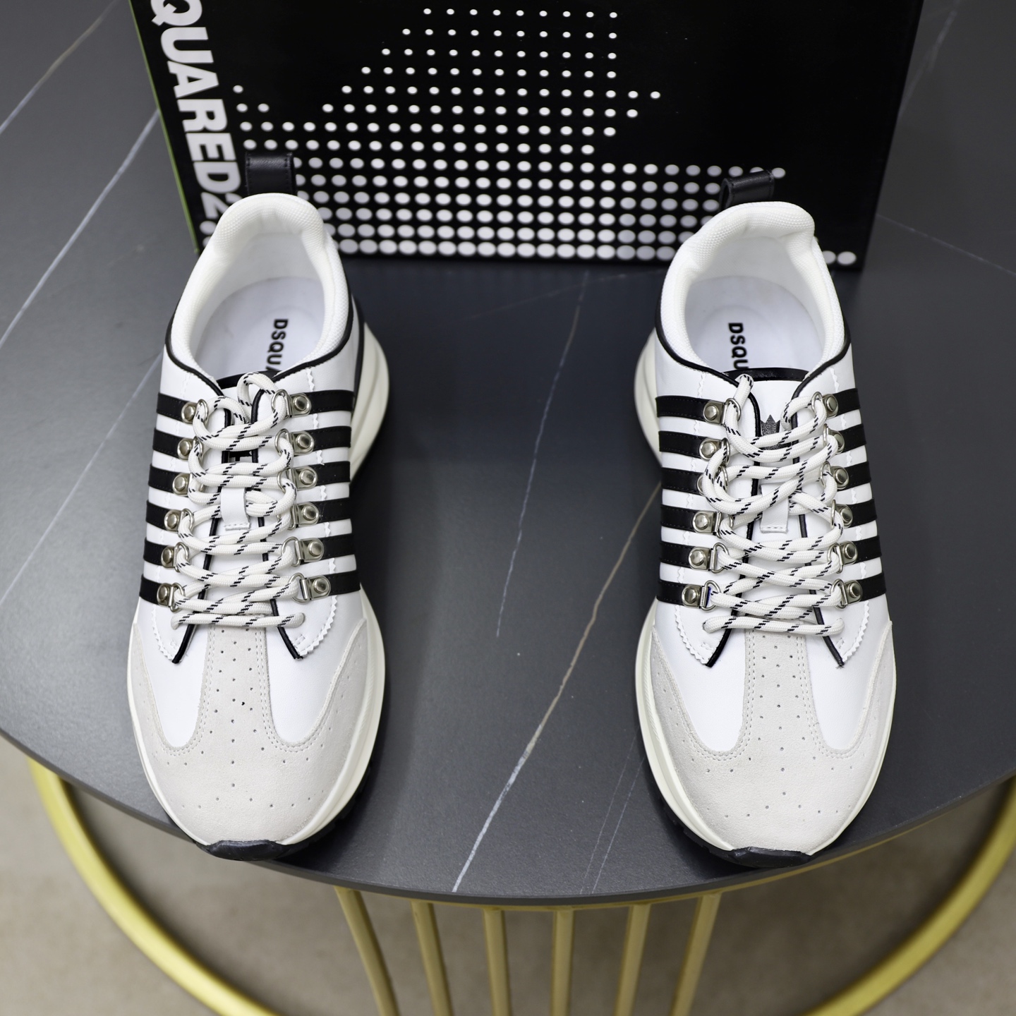 Dsquared2 Men's White Leather and Textile Sneakers with Striped Design 2 i1743955760026 7503 0 0
