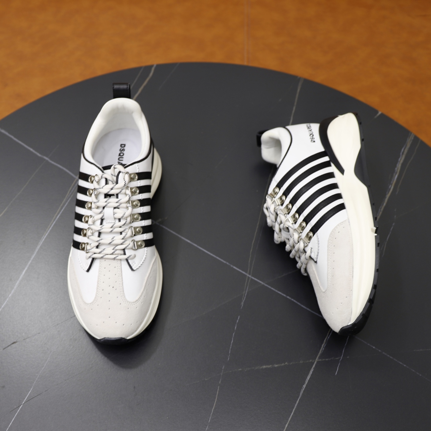 Dsquared2 Men's White Leather and Textile Sneakers with Striped Design 8 i1743955760214 2017 0 6