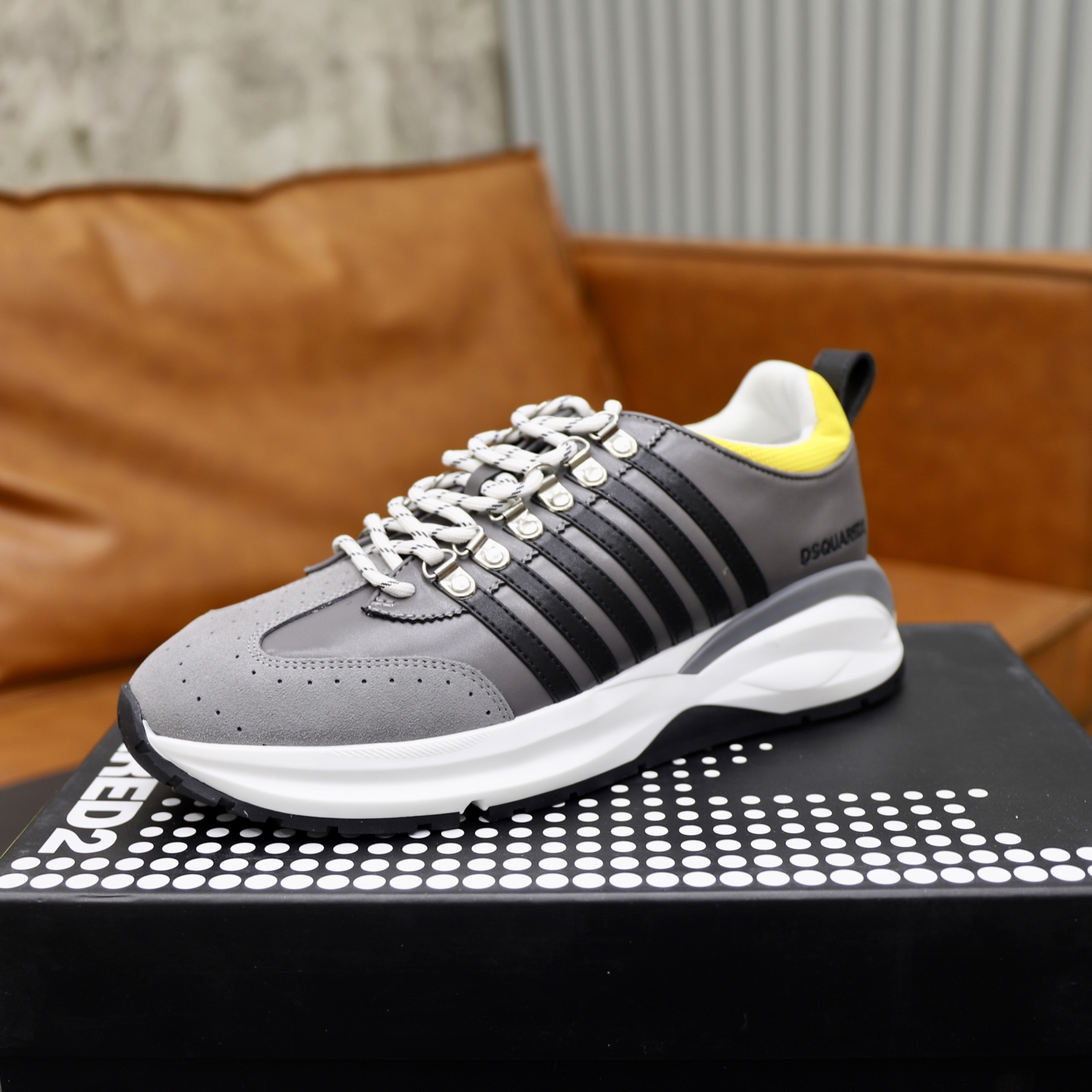 Dsquared2 Men's Gray Leather Lace-Up Sneakers - Fashionable and Comfortable 5 i1743955811315 9160 0 3