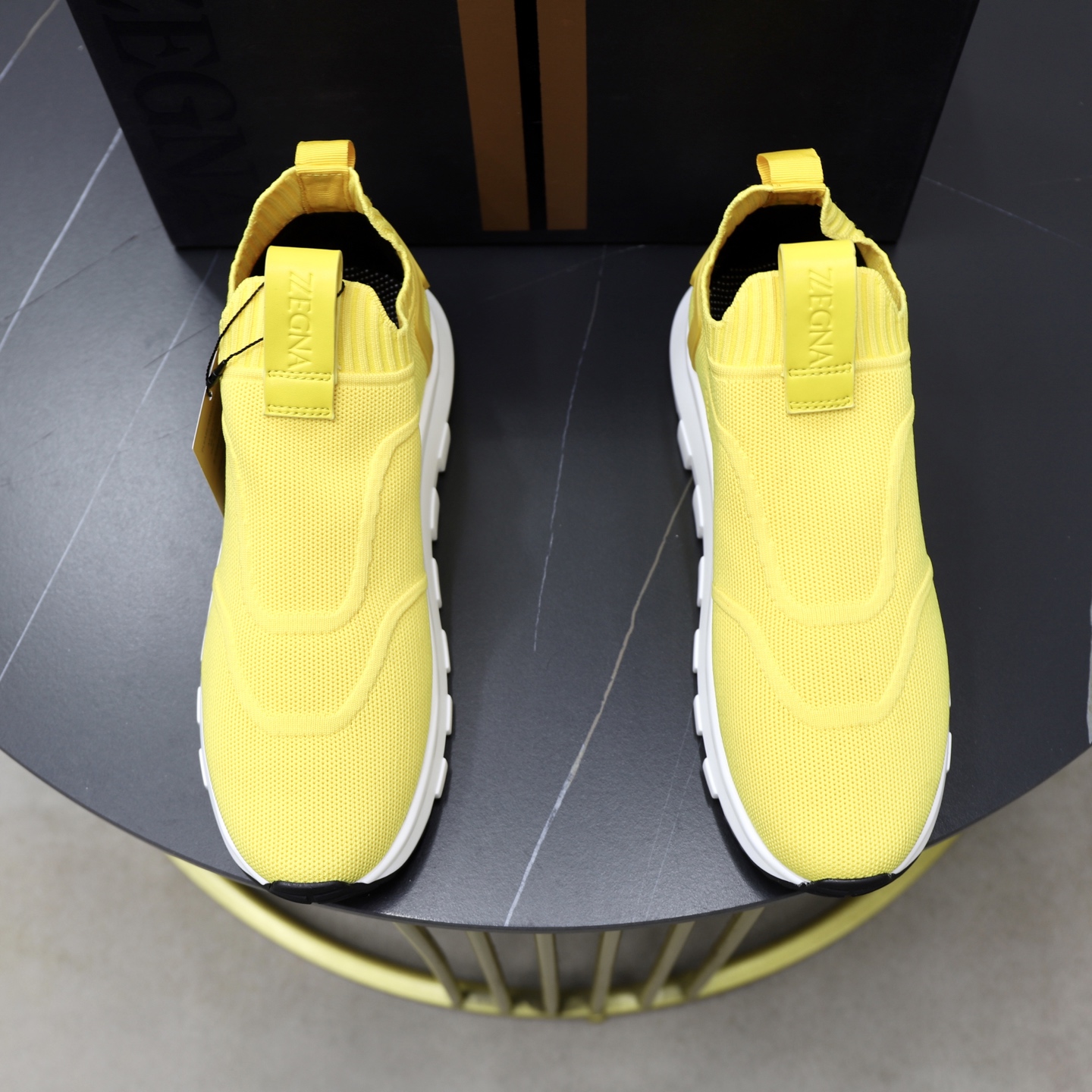 Zegna Men's Yellow Knit Slip-On Sneakers with Breathable Mesh Lining 1 Zegna Men's Yellow Knit Slip-On Sneakers with Breathable Mesh Lining