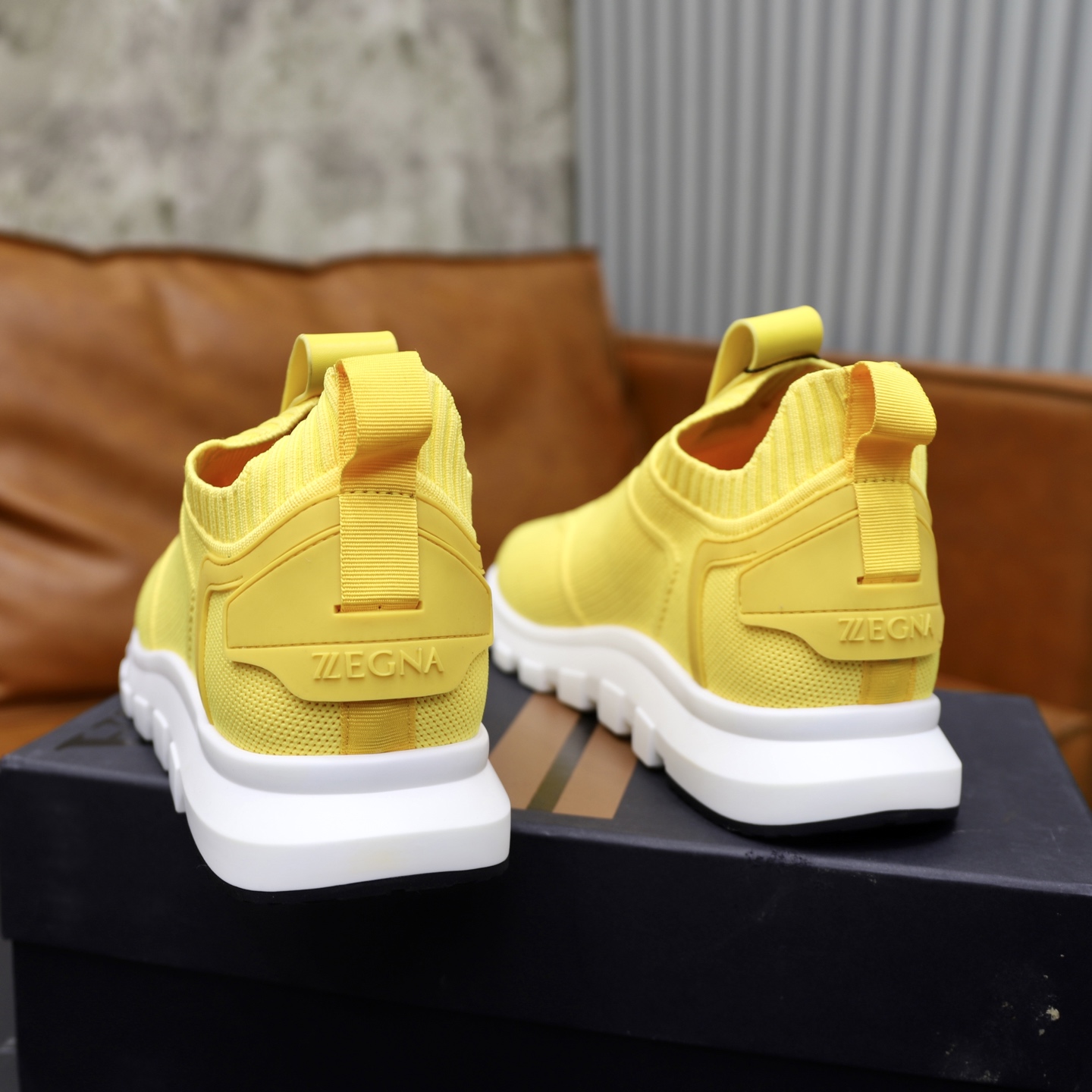 Zegna Men's Yellow Knit Slip-On Sneakers with Breathable Mesh Lining 6 i1744214525959 6647 0 4