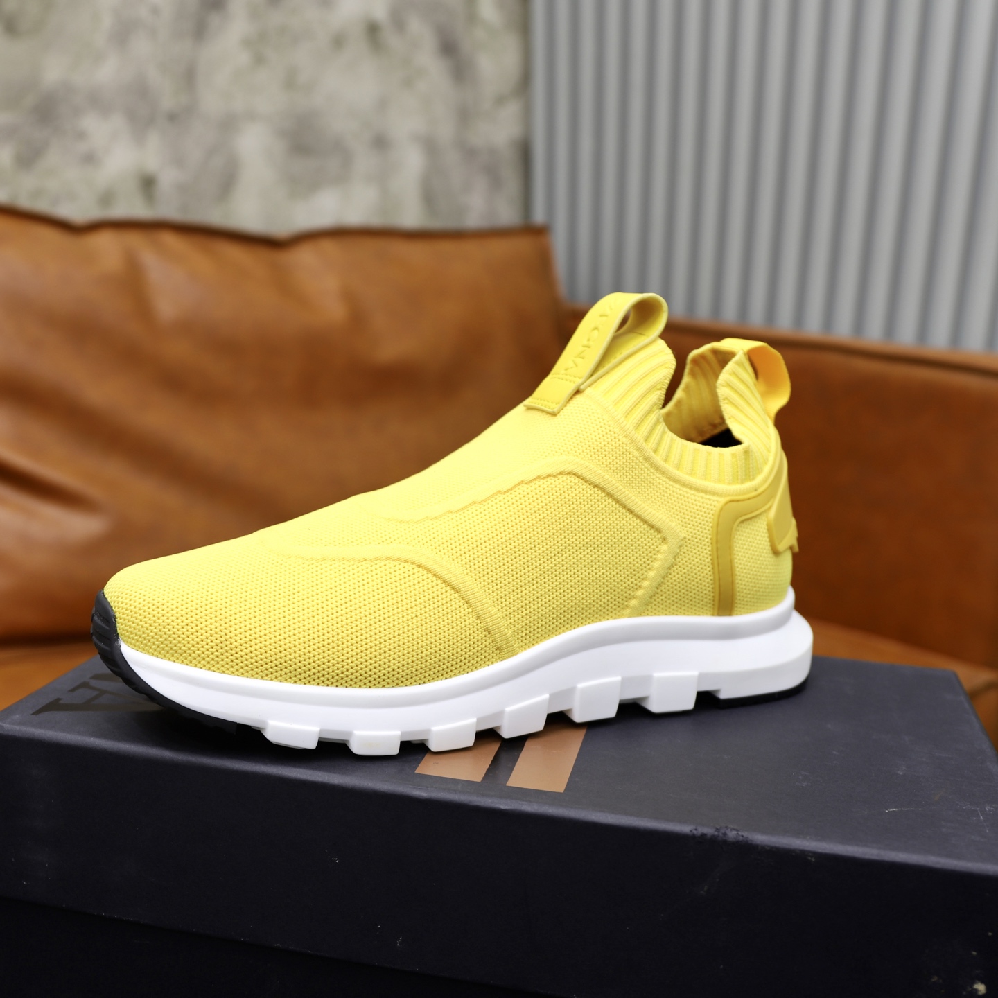 Zegna Men's Yellow Knit Slip-On Sneakers with Breathable Mesh Lining 5 i1744214525959 7628 0 3