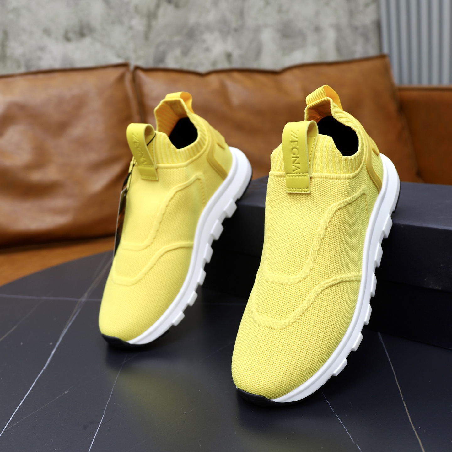 Zegna Men's Yellow Knit Slip-On Sneakers with Breathable Mesh Lining 7 i1744214525960 8155 0 5