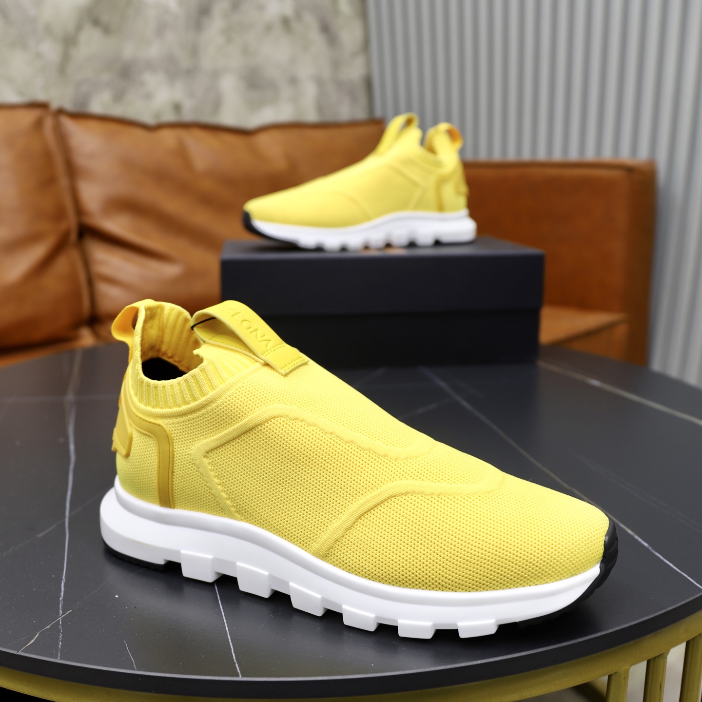 Zegna Men's Yellow Knit Slip-On Sneakers with Breathable Mesh Lining 9 i1744214534735 9516 0 7