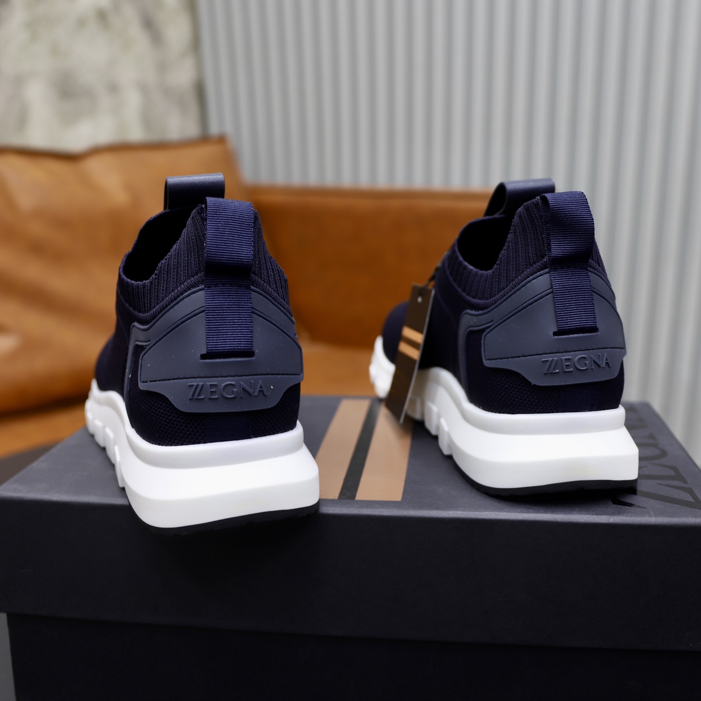 Zegna Men's Navy Blue Knit Slip-On Sneakers with TPU Sole - Size 38-44 6 i1744214664463 523 0 4