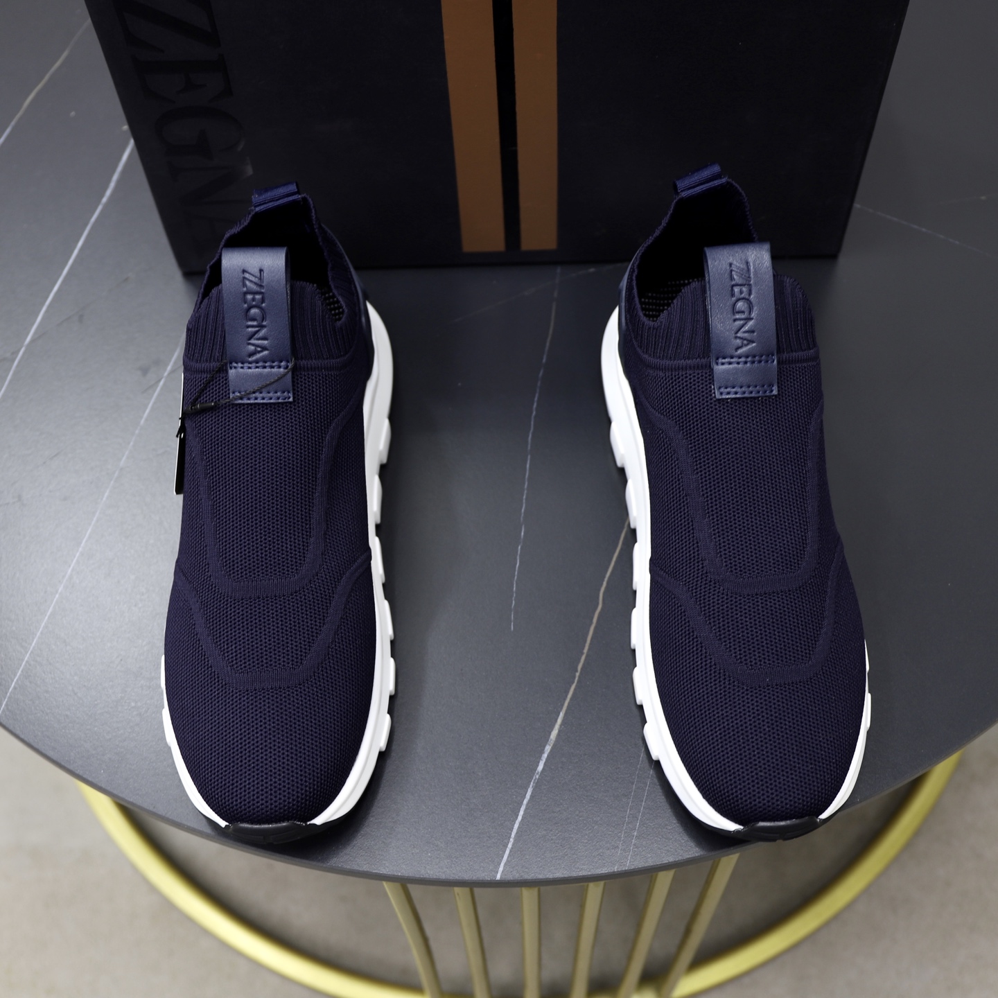 Zegna Men's Navy Blue Knit Slip-On Sneakers with TPU Sole - Size 38-44 1 Zegna Men's Navy Blue Knit Slip-On Sneakers with TPU Sole - Size 38-44