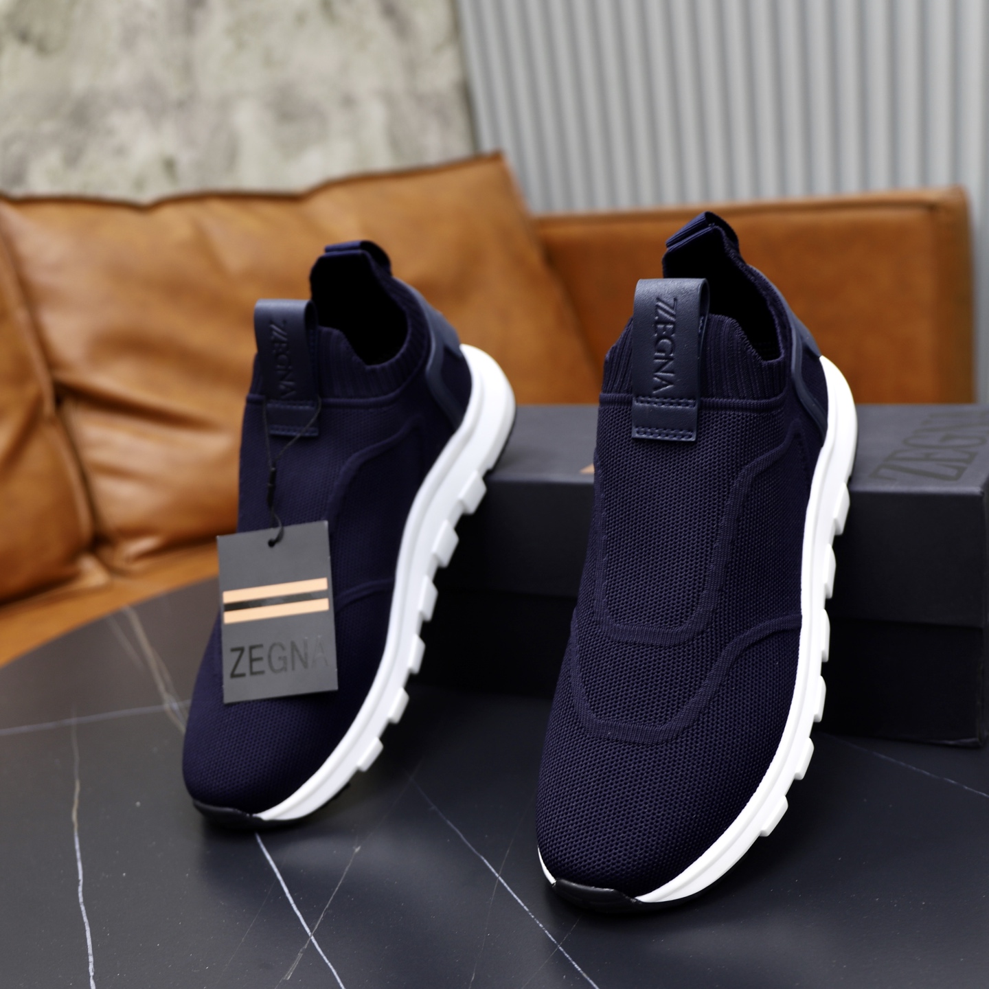 Zegna Men's Navy Blue Knit Slip-On Sneakers with TPU Sole - Size 38-44 7 i1744214666236 2932 0 5