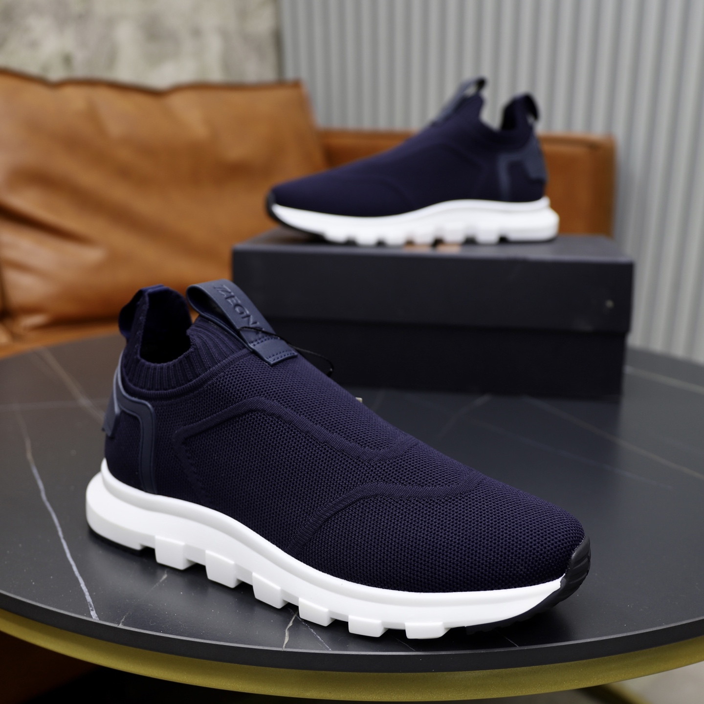 Zegna Men's Navy Blue Knit Slip-On Sneakers with TPU Sole - Size 38-44 9 i1744214666281 6970 0 7