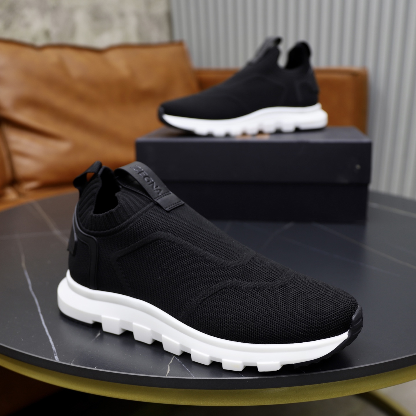 Zegna Men's Black Wool Blend Knit Slip-On Sneakers - Comfortable & Stylish 9 i1744214713663 5209 0 7