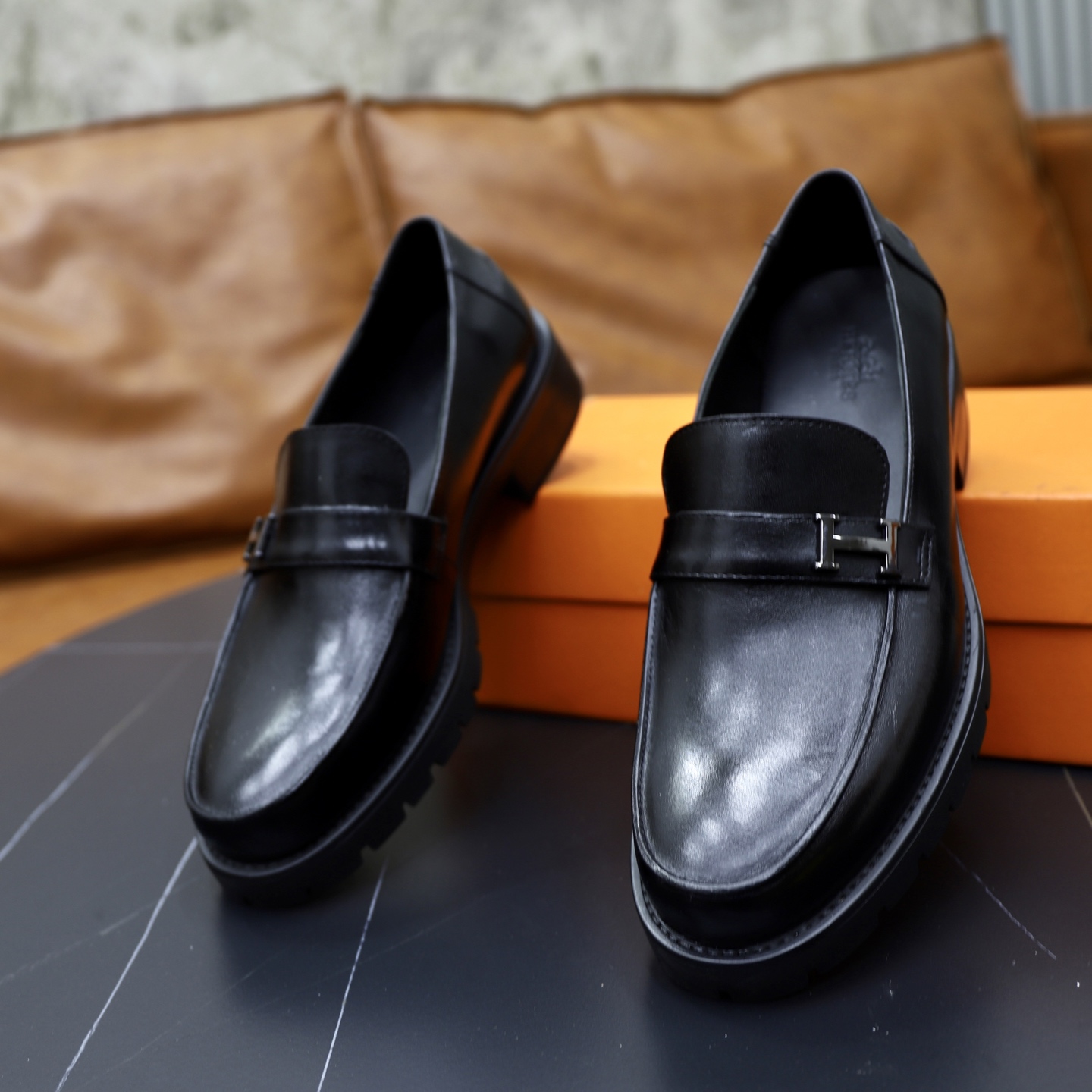 Hermes Men's Black Leather Loafers, Fashionable and Comfortable Shoes 7 i1744473771574 9386 0 5
