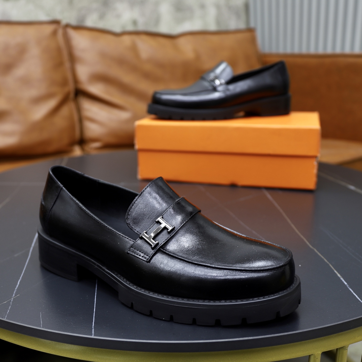 Hermes Men's Black Leather Loafers, Fashionable and Comfortable Shoes 9 i1744473771591 4250 0 7