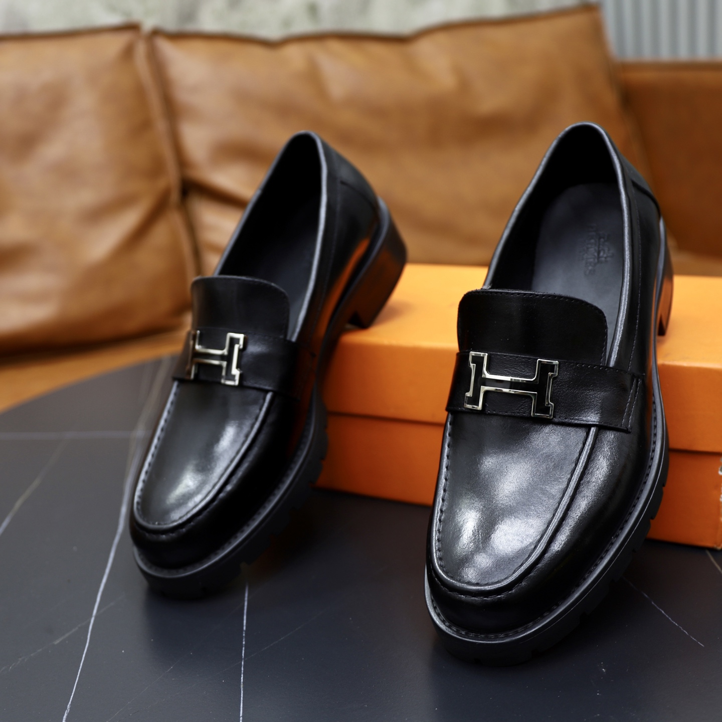 Hermes Men's Leather Loafers with Silver H Buckle - Classic Style 7 i1744473825963 7168 0 5