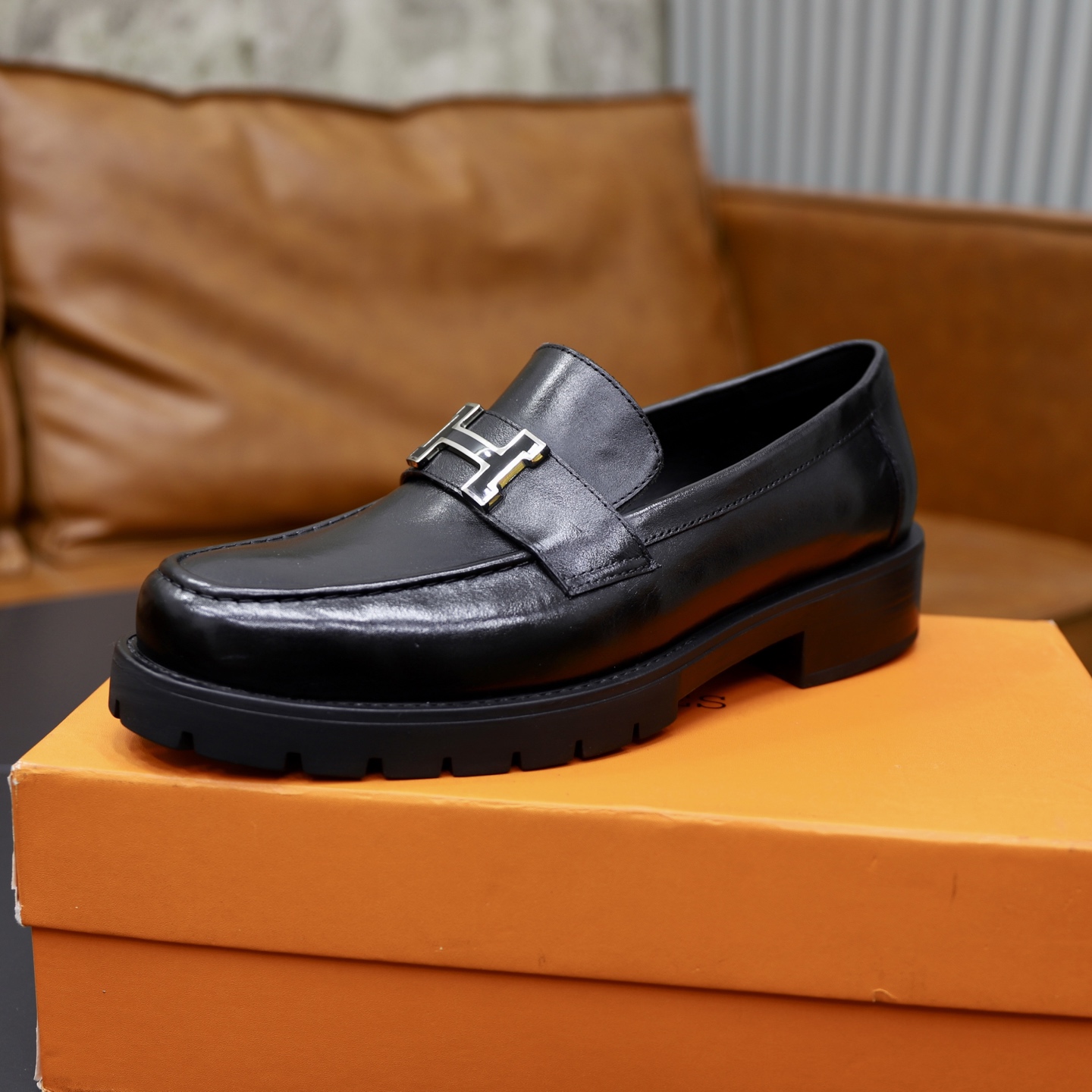 Hermes Men's Leather Loafers with Silver H Buckle - Classic Style 5 i1744473825978 8933 0 3