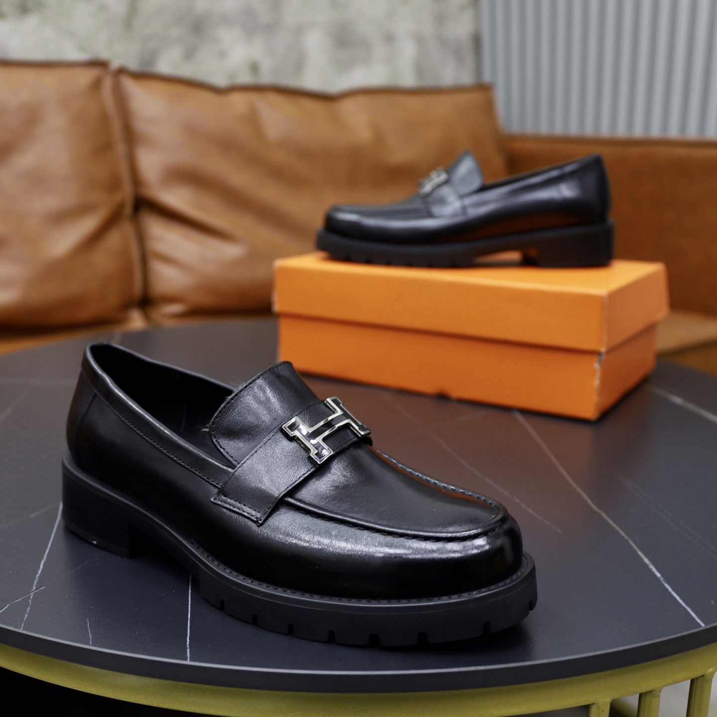 Hermes Men's Leather Loafers with Silver H Buckle - Classic Style 9 i1744473826863 6116 0 7
