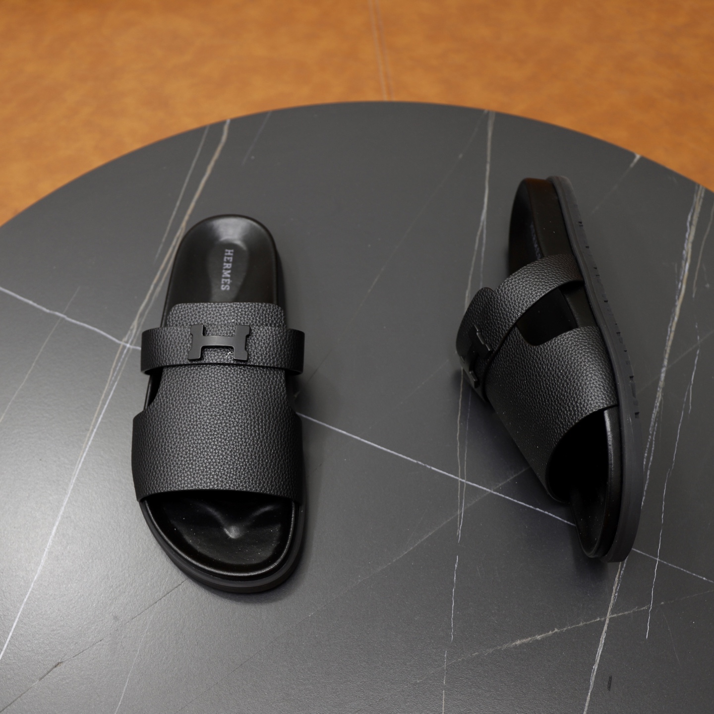 Hermes Men's Black Leather Sandals | Designer Slides, Sizes 39-44 8 i1744647097889 2153 0 6
