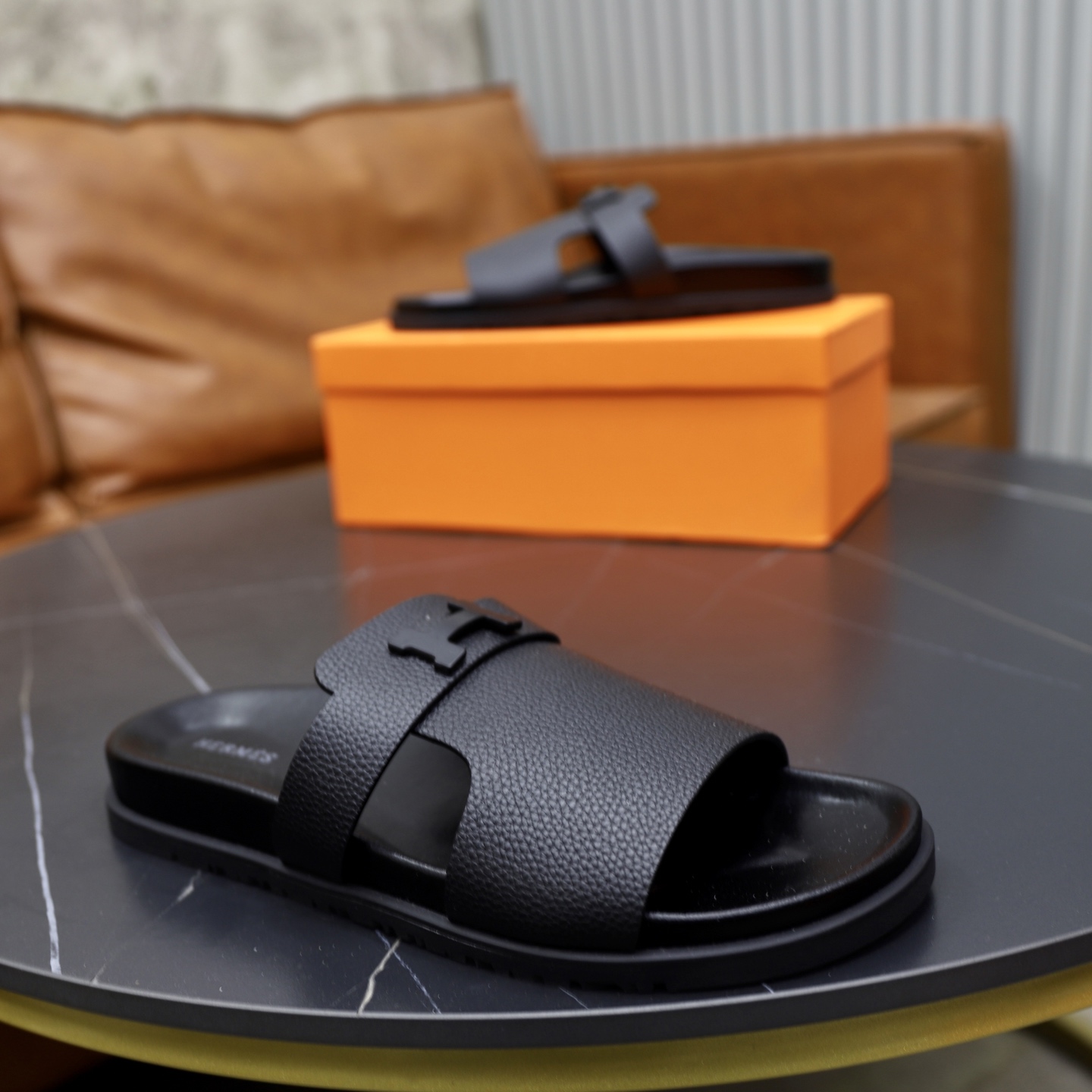 Hermes Men's Black Leather Sandals | Designer Slides, Sizes 39-44 9 i1744647097903 5162 0 7