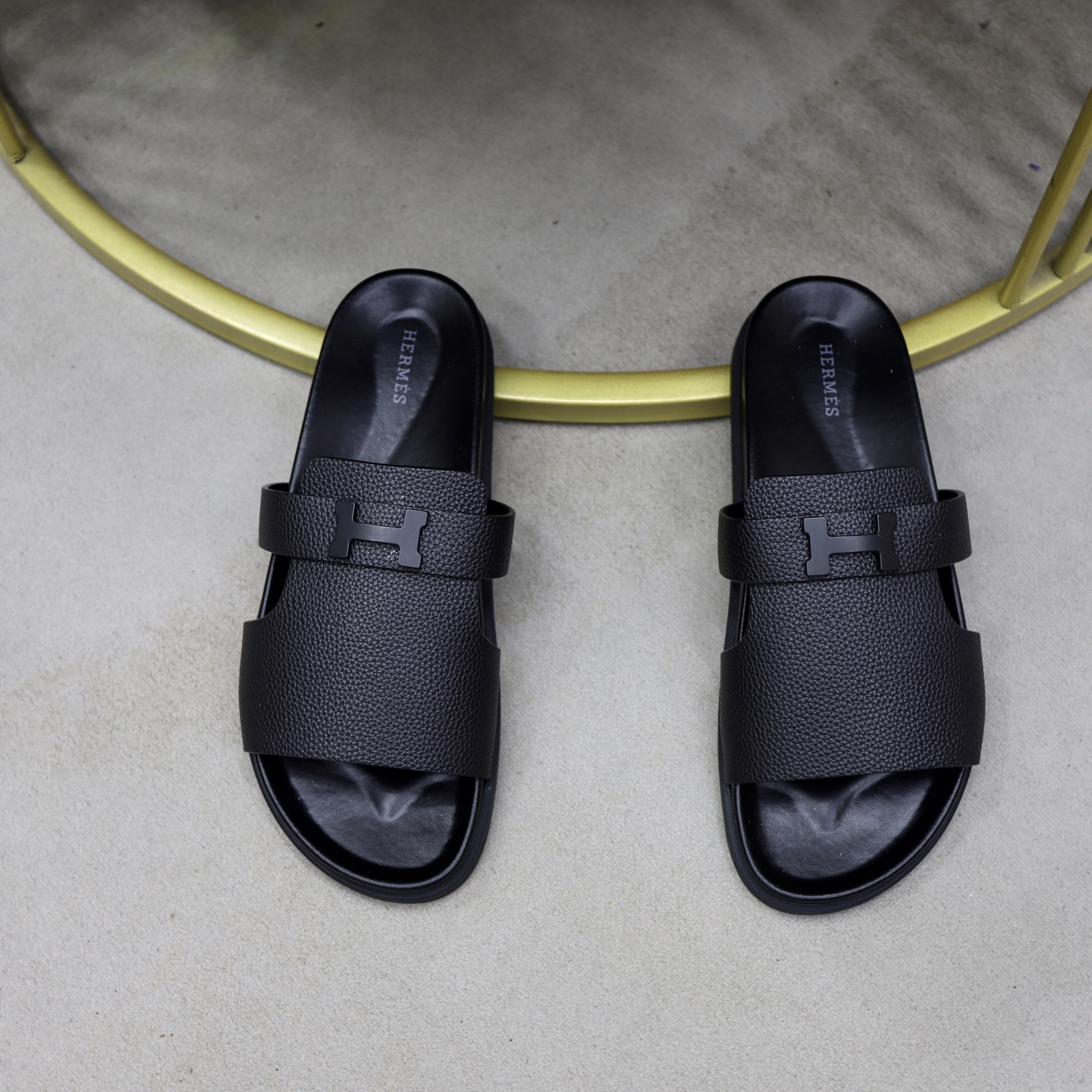 Hermes Men's Black Leather Sandals | Designer Slides, Sizes 39-44 4 i1744647098972 717 0 2