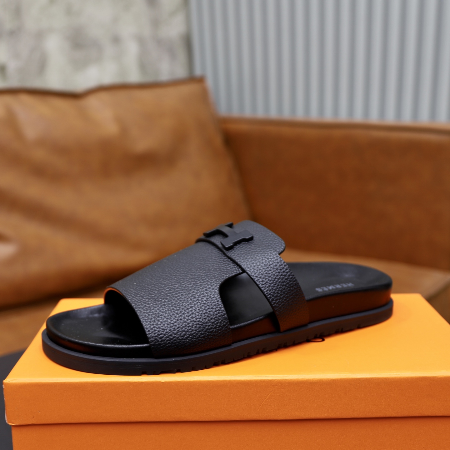 Hermes Men's Black Leather Sandals | Designer Slides, Sizes 39-44 5 i1744647099037 3750 0 3