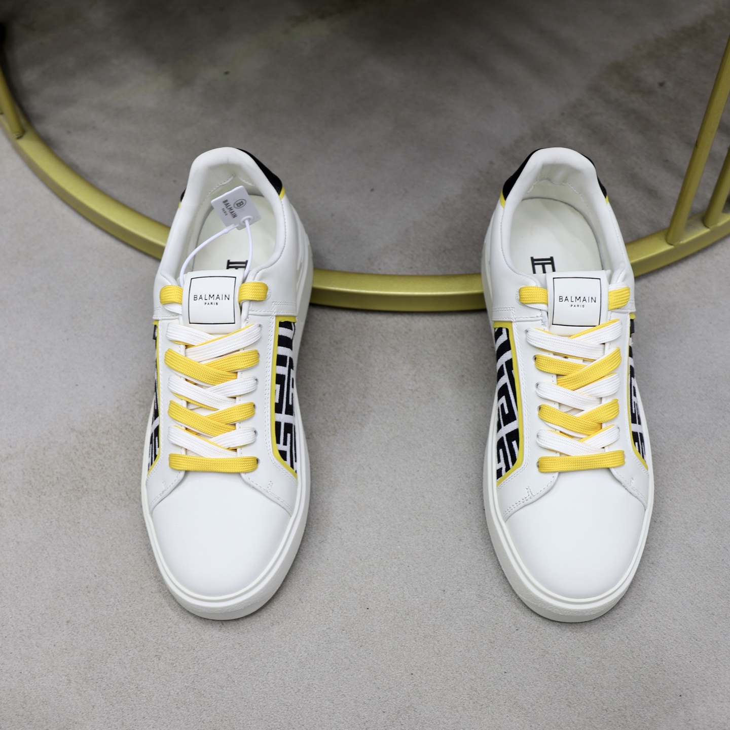 Balmain Men's White Leather Sneakers With Yellow Laces, Size 39-44 4 i1744733438304 1197 0 2